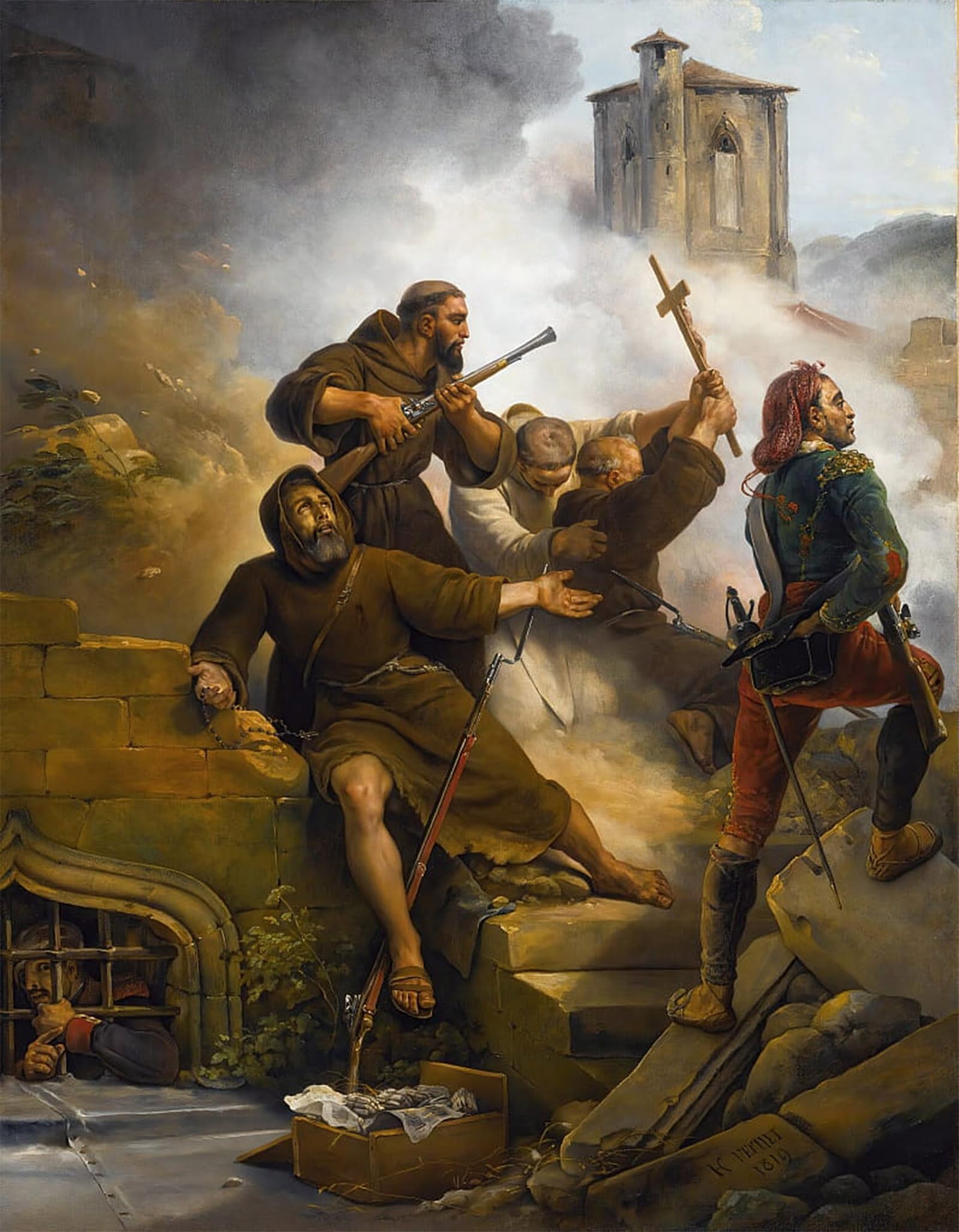 ARTXLXXBN Famous Prints Artwork Pictures Poster Painting Art the First Siege of Zaragoza by Horace Vernet Artwork Landscape Pictures for Home Decor 60x90cm