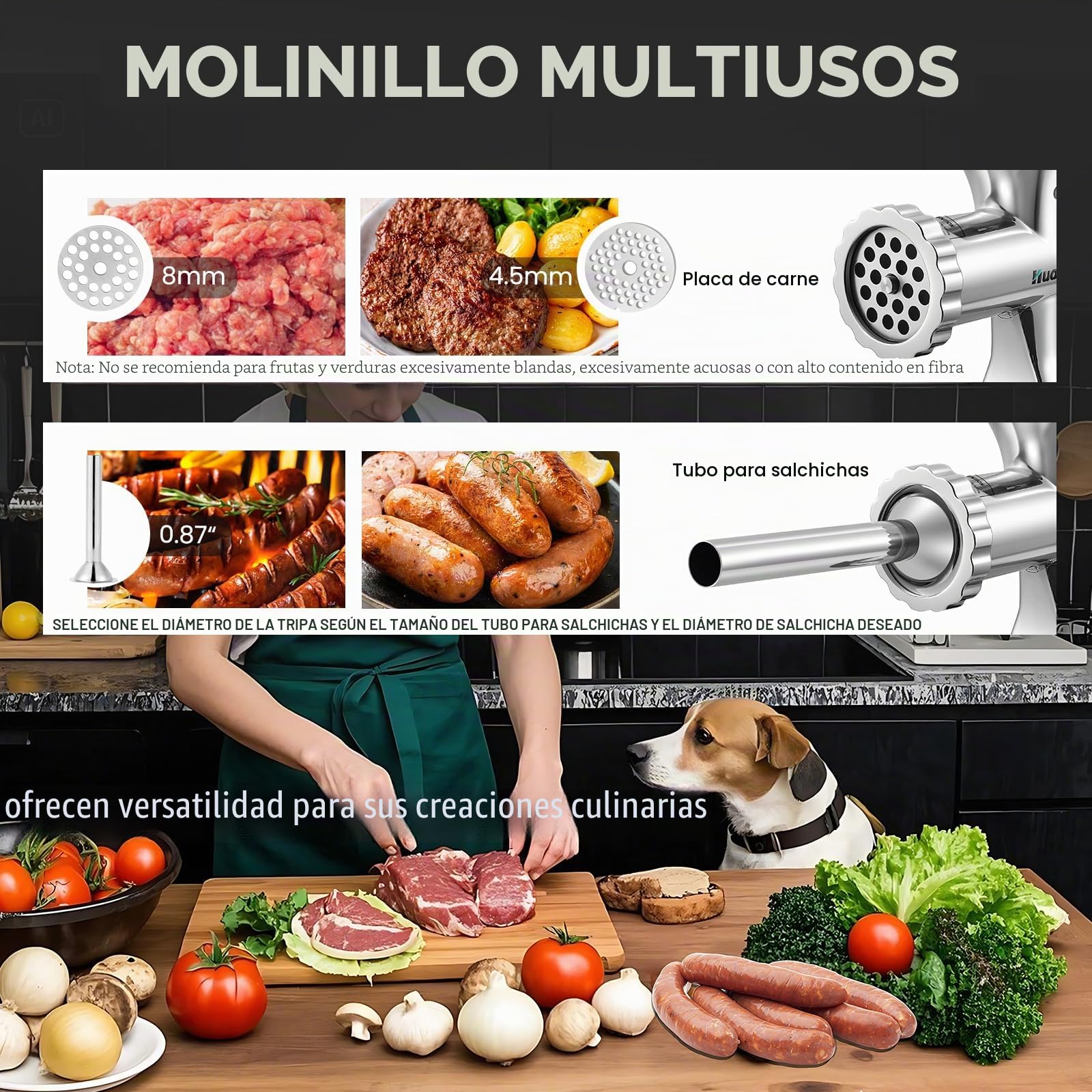 Huanyu Picadora manual de carne de acero inoxidable y máquina de salchichas, picadora manual de carne y cortador de verduras, apto para lavavajillas, tamaño 8s