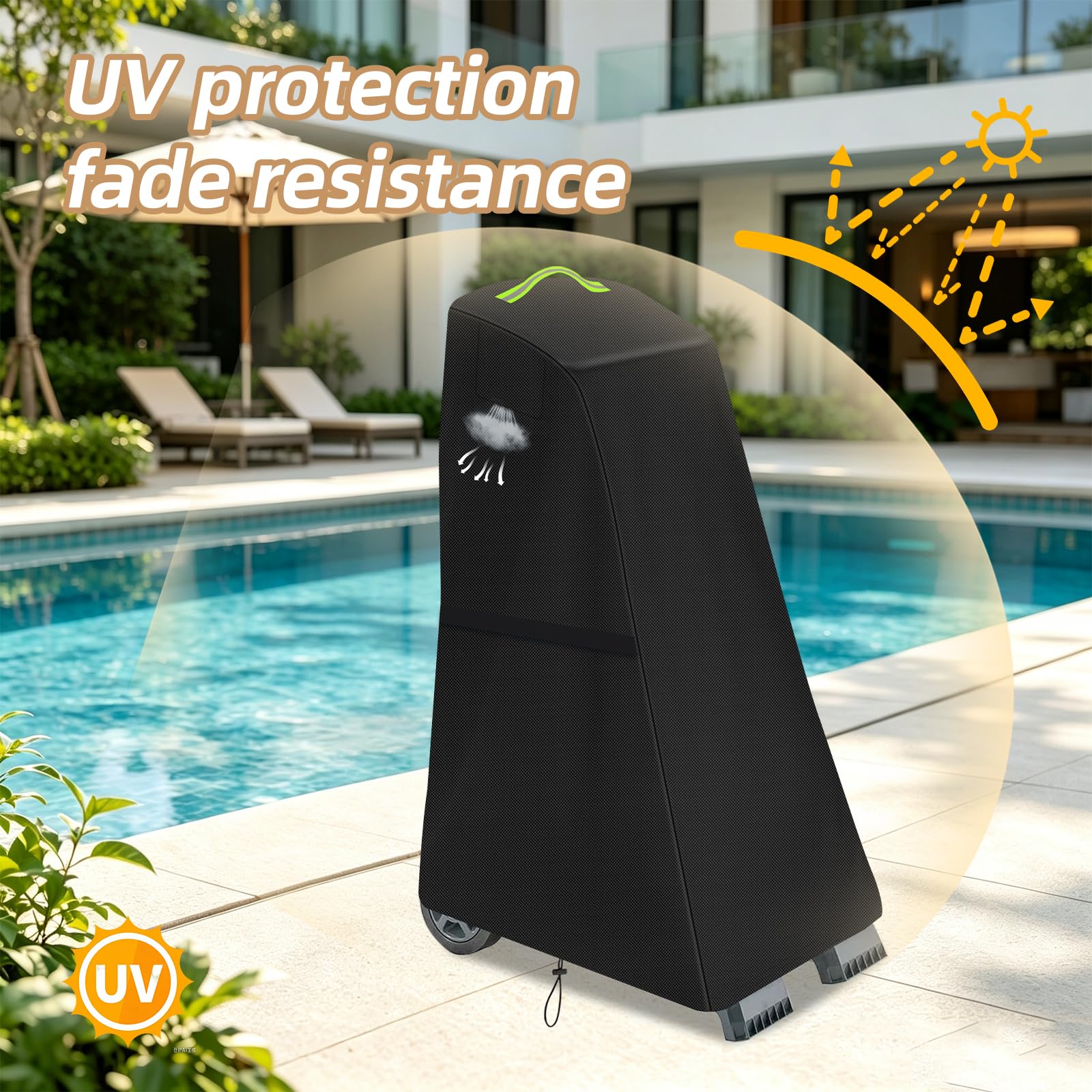 Funda Limpiafondos Piscina, 600D Oxford Cubierta para Robot de Piscina, Impermeable, Resistente a los Rayos UV, protección contra Todo el Tiempo, 56x66x107cm-Negro