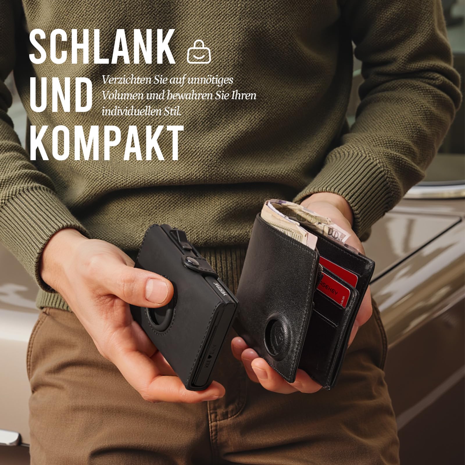 YESIIW Geldbörse Herren Slim Echtleder für AirTag mit RFID Schutz, Schwarz | Airtag-kompatibel Rfid-schutz Pop-up Kartenfach Echtes Leder 10 Kartenfächer 2 Ausweisfächer Münzfach