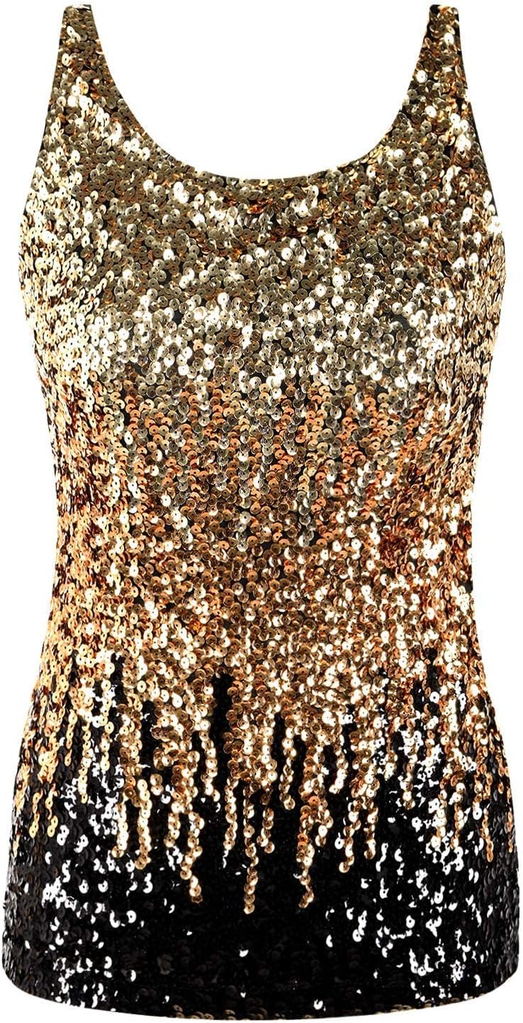 kayamiya レディース 1920年代キラキラスパンコールトップ グリッター レイブ パーティー ベスト タンクトップ, ライト