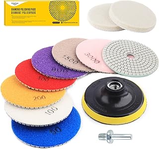 11PCS Diamond Polishing Pads Kit for Granite Stone Concrete Marble Grinding Discs Set, 4 inch Polisher Wheel Disc for Polisher & Grinder, Mixed Grits 50, 100, 200, 500, 800, 1500, 3000, 6000