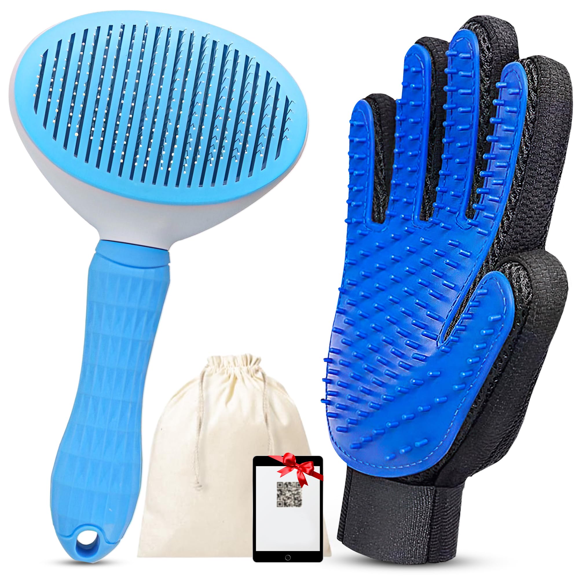 SALVAYRO Cepillo Quitapelos para Gatos y Perros + Guante de Aseo de Silicona - Kit Completo para Mascotas | Elimina Pelo Suelto, Reduce la Caída y Mejora el Bienestar - Incluye Bolsa y Guía Digital.