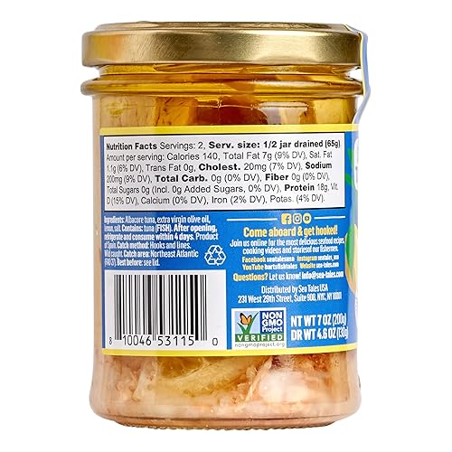 Miniatura 3 de Sea Tales - Filetes de alboca en aceite de oliva virgen extra con limón en frasco, 100% de caña y línea silvestre capturados de forma sostenible,