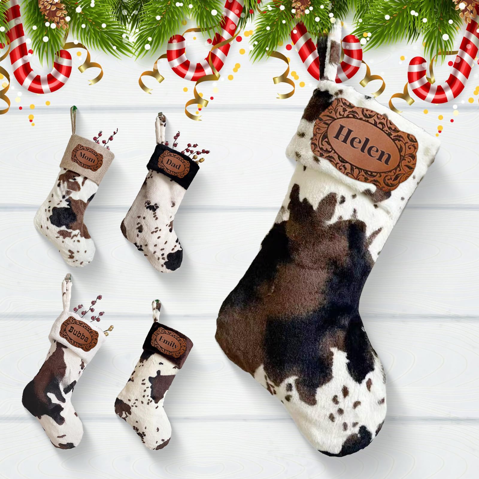 Chaussette de Noël imprimé vache cowboy décor de cheminée de ferme