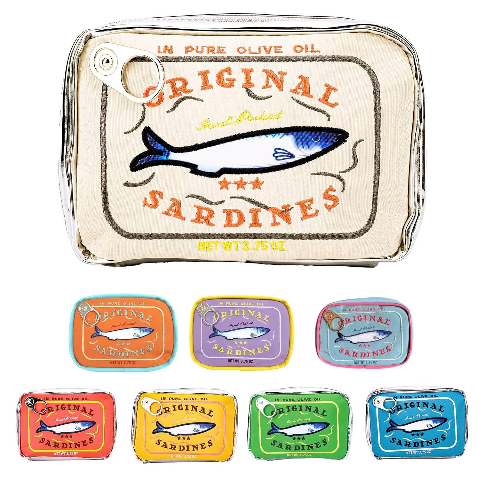 AZURAOKEY Canned Sardines Makeup Bag, Canned Sardines Style Toiletry Bag Cute Travel Bag Creative Cute Makeup Bag Aesthetic Toiletry Bag for Women