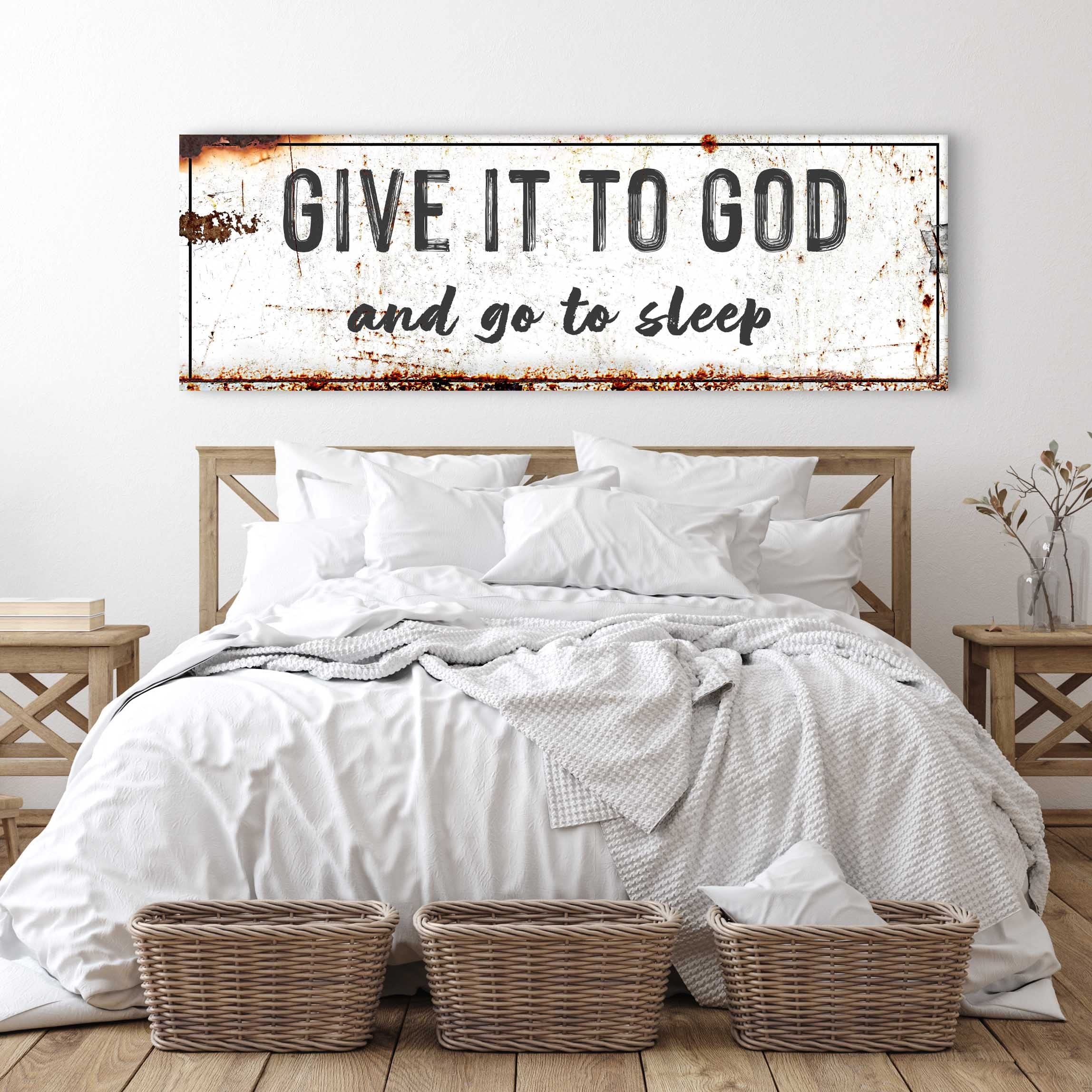 Tailored Canvases Christian Wall Art - Inspirational Family Quotes and Rustic Home Decor for Living Room, Bedroom, and Kitchen - Give it to God and Go to Sleep Faith Wall Art, 12x36