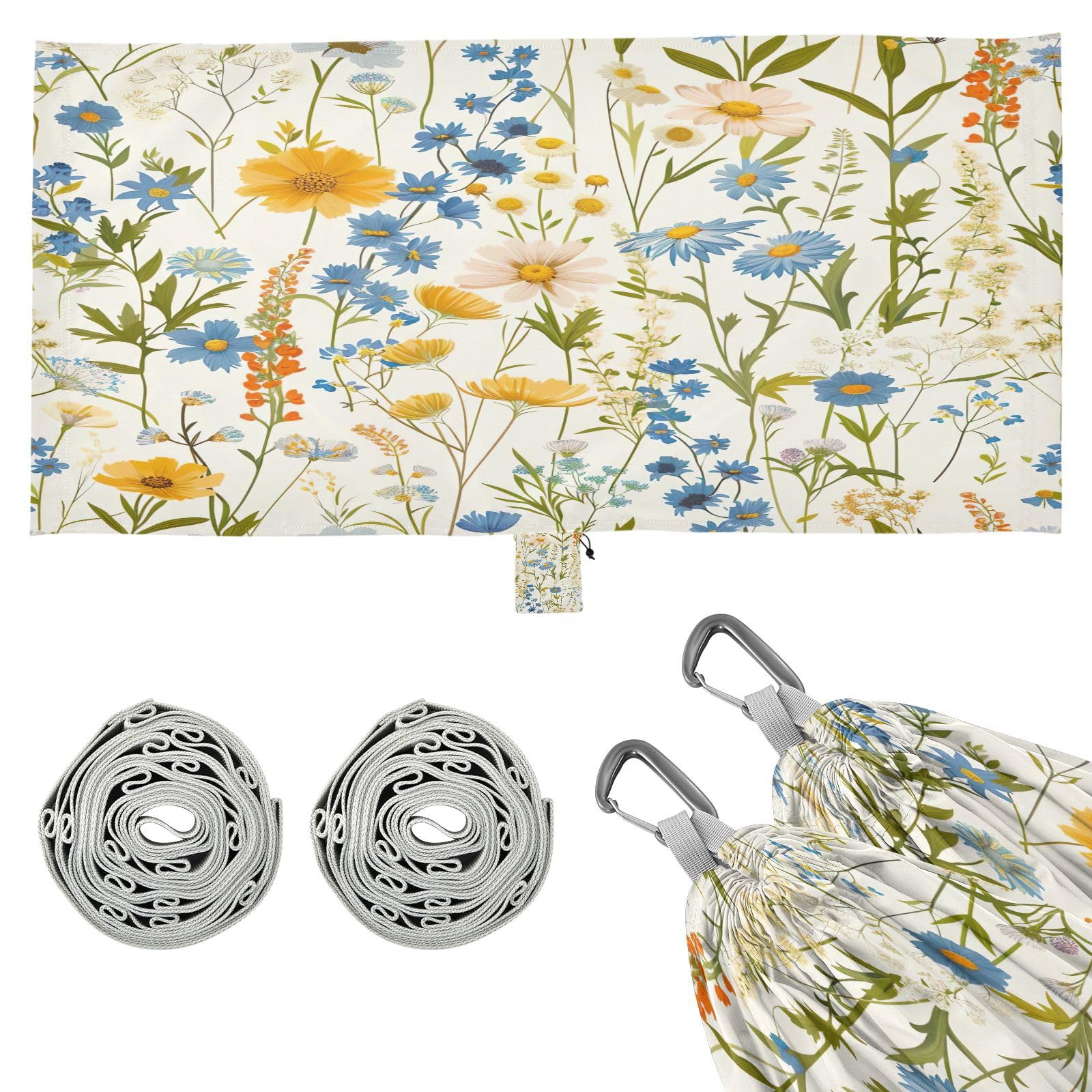 Kigai Colorful Flowers Camping Hammock Durable & Portable Travel Hammock Holds 330lbs with Tree Strapsm, Pocket, Camping Accessories