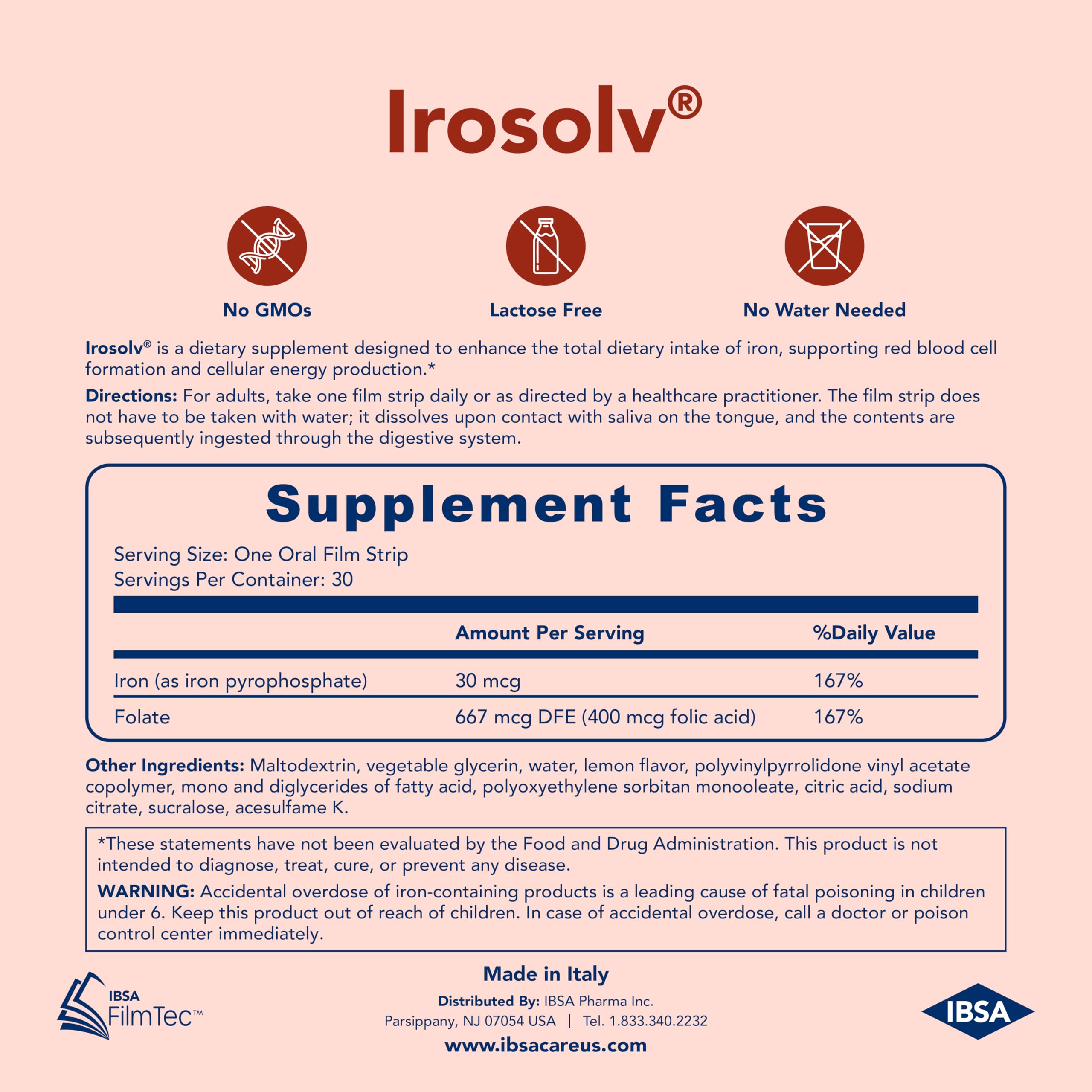Irosolv | IBSA Iron Supplement | 30mg Iron & 400mcg Folic Acid | 30 Films — Amazon image 5