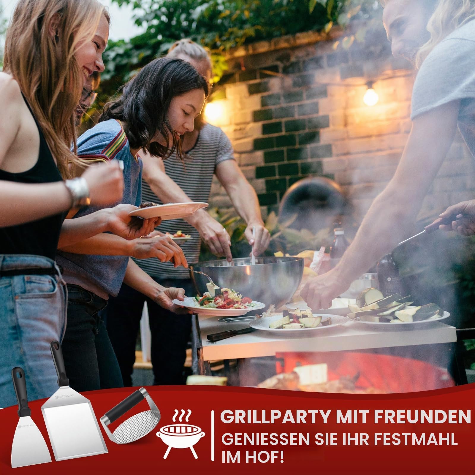 Barbecue Burger Set,Großer Grillspatel,5,5 Zoll Burgerpresse,Professioneller Pfannenwender Edelstahl,Burger Smasher für Pattie,Grill Werkzeug Outdoor und Indoor