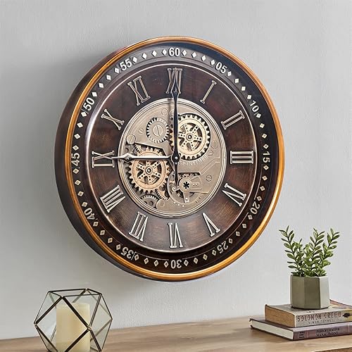 Miniatura 2 de CLXEAST Reloj de pared de 24 pulgadas con engranajes móviles reales, reloj de pared industrial Steampunk grande de gran tamaño + reloj de mesa