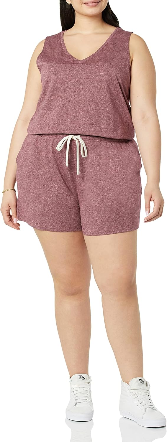 Amazon Essentials womens Studio Terry Romper Small Plum