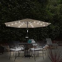 Vista 6 de Pure Garden Sombrilla de patio con luces – Toldo de 10 pies para exteriores con 32 LED solares – Paraguas LED de protección UV 30+ (arena)