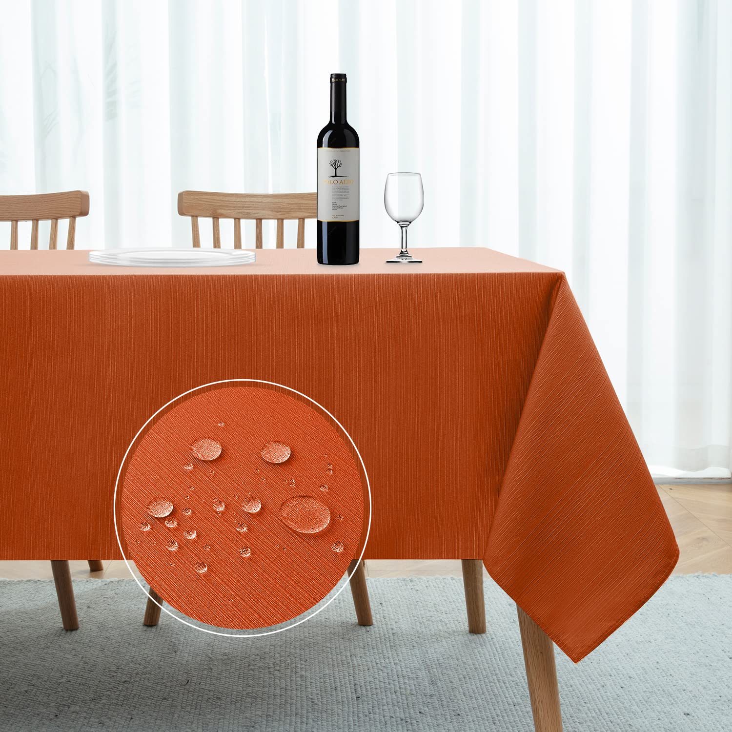 Softalker Fall Rectangle Tablecloth - Orange Geometric Line Damask Table Covers Waterproof Stain Resistant Washable Polyester Table Cloths for Dining, Holiday & Parties (60 x 84 inch, Burnt Orange)