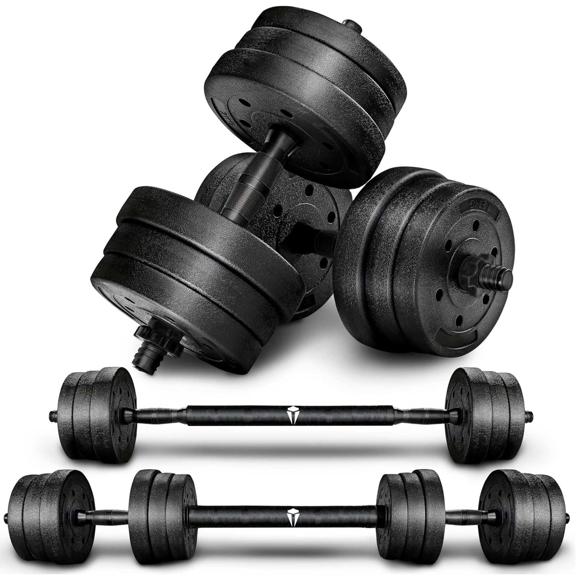 Adjustable weights set for men and women—10kg, 20kg, 30kg. 2-in-1 dumbbells and barbell for strength training, weight lifting, bodybuilding, and effective full-body home workouts. (10, Kilograms)
