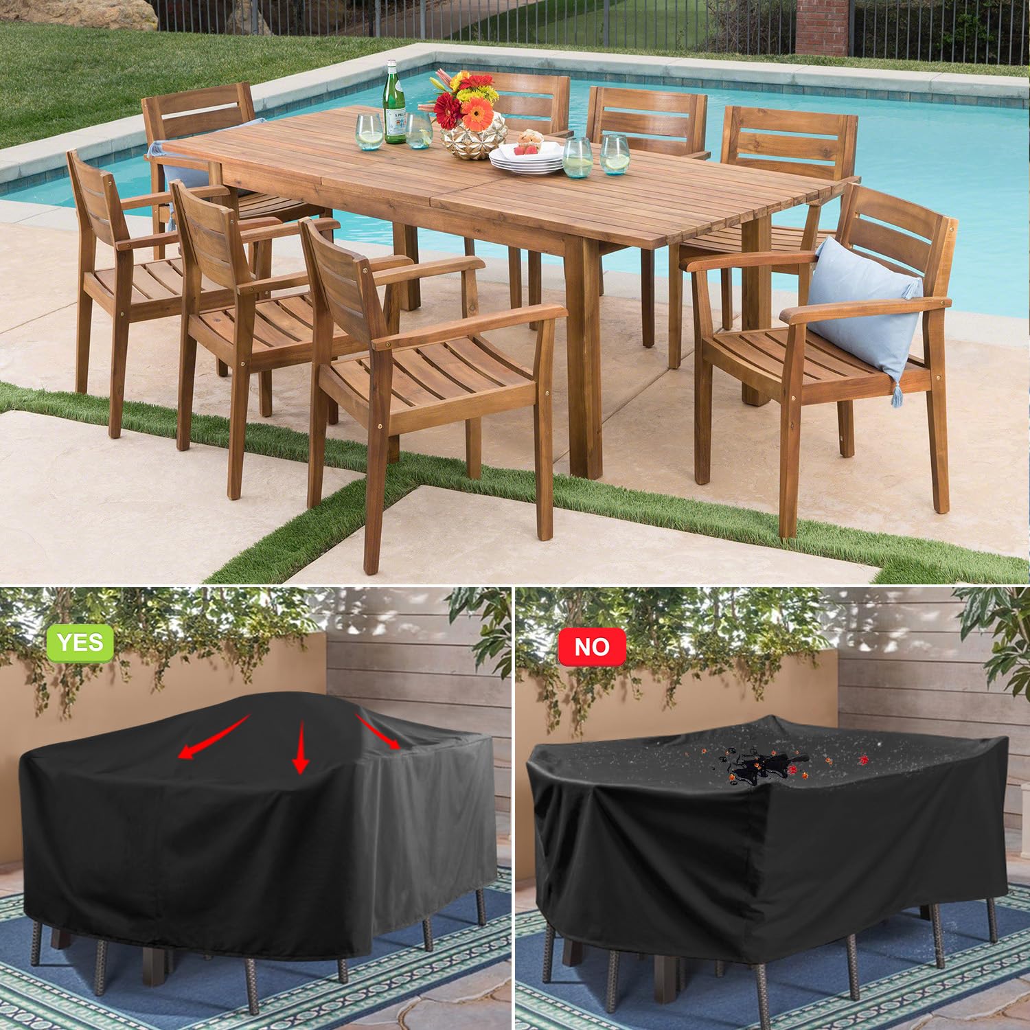 Abdeckung für Gartenmöbel 180x90x80cm Wasserdicht Abdeckplane Schutzhülle Winterfest Schutzhülle Gartenmöbel Anti-UV 420D Oxford Gewebe Gartentisch Abdeckplane für Terrassenmöbel Lounge Sofa