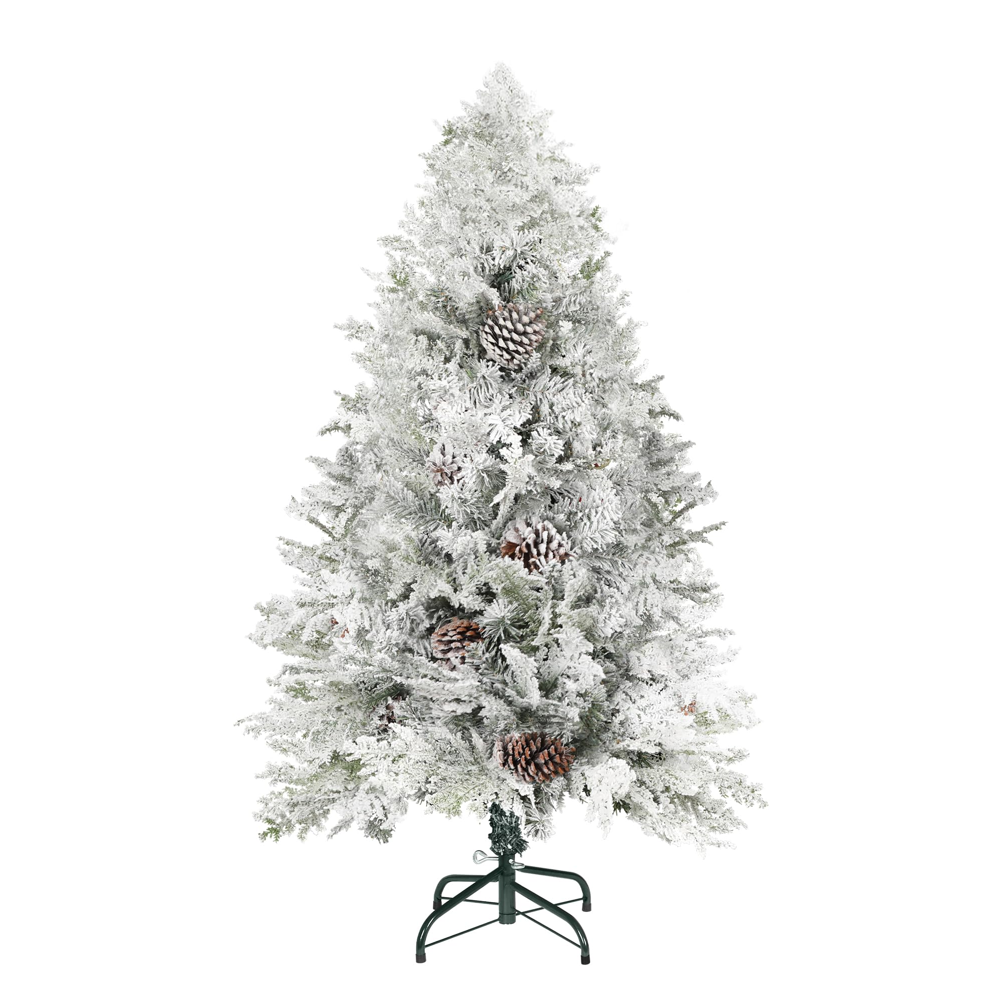 SUNCROWN4FT Artificial Flocked Christmas Tree Premium Frosted Snow Christmas Tree Hinged Xmas Tree Holiday Decor for Indoor Outdoor, Foldable Metal Stand, 600 Branch Tips, White