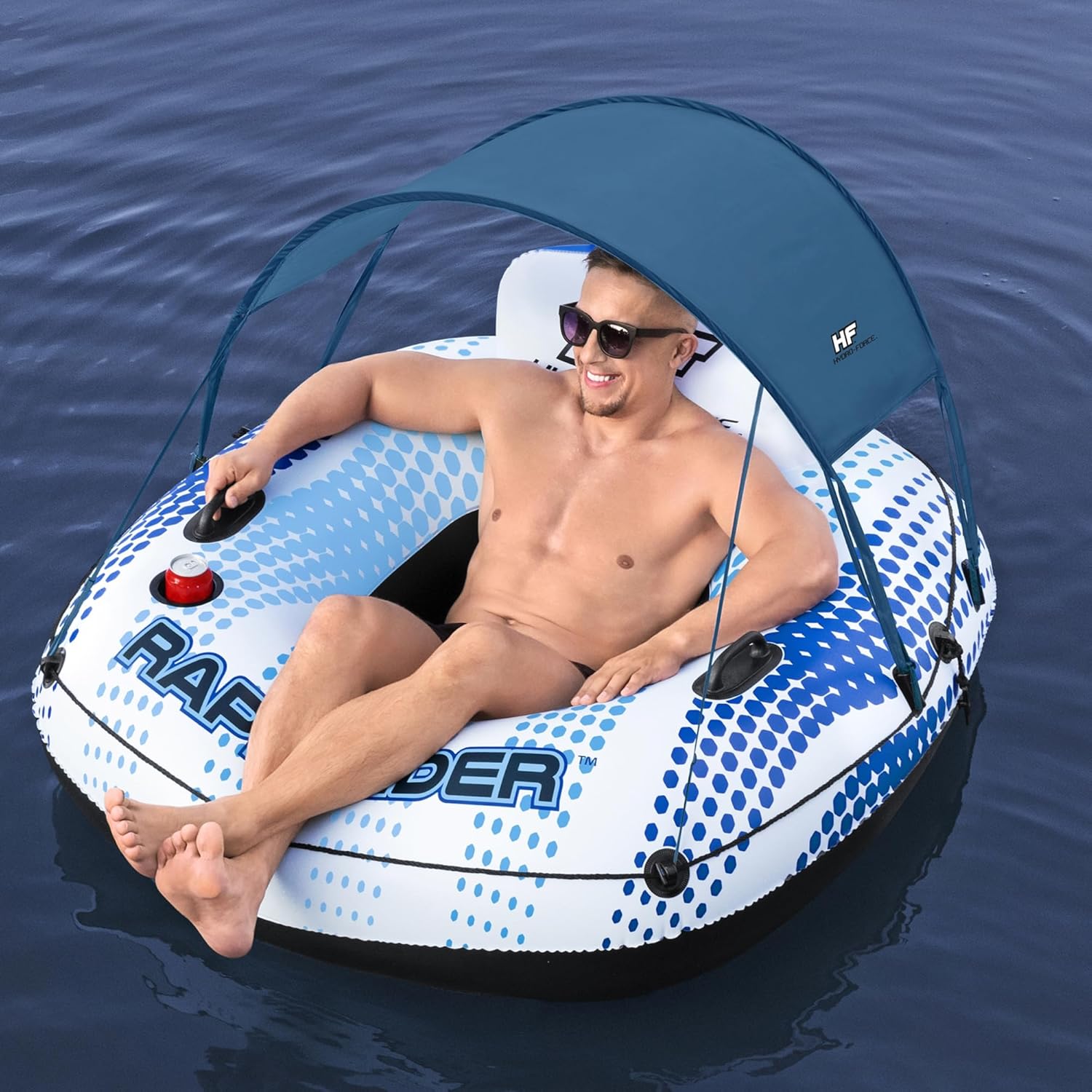 HYDRO FORCE Rapid Rider Canopy Tube 54" x 54"| Durable Inflata-Shield Material | UV Sun Protection | Built-in Cup Holder | Heavy Duty Handles. Ultimate Water Fun