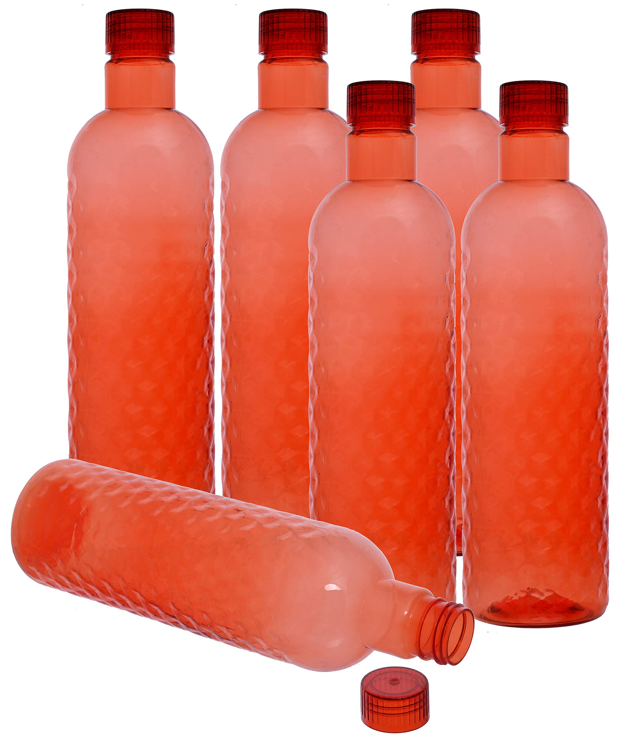 Kuber Industries Plastic 6 Pieces Hammer Fridge Water Bottle Set with Lid (1000ml, Red)-KUBMART386
