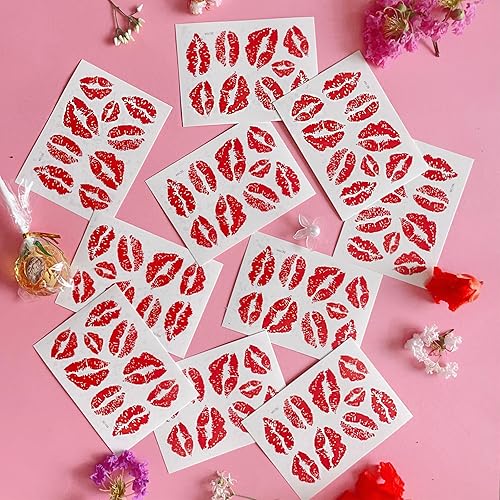 Miniatura 7 de 10 hojas de tatuajes de beso, labios rojos temporales, tatuajes falsos, autoadhesivos, impermeables, para adultos, mujeres, niñas, decoración de