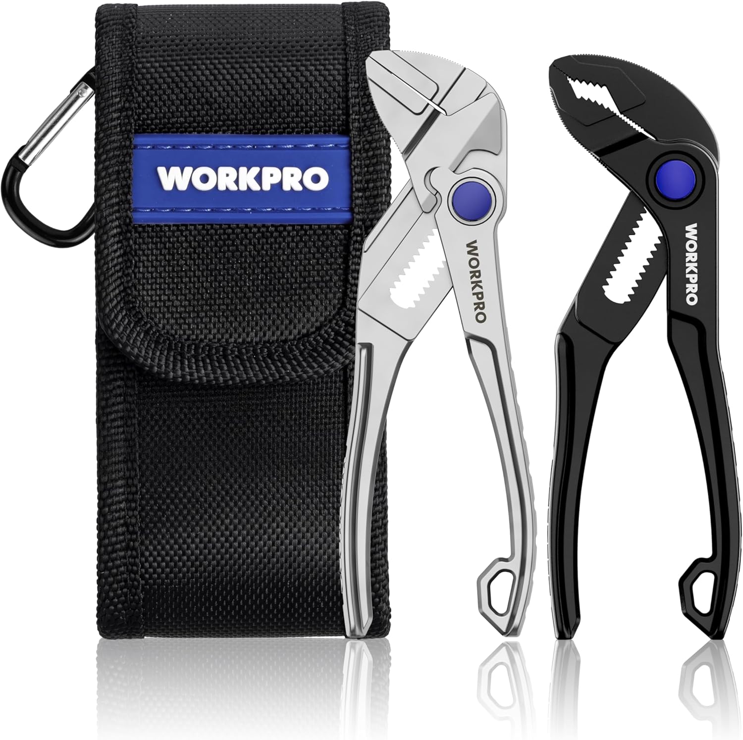 WORKPRO 2-Piece Mini Pliers Set with Pouch, 4-Inch Water Pump Pliers & Pliers Wrench, High-Toughness Alloy Steel Mini Groove Joint Plier & Smooth Jaw Plier, EDC Pliers for Tight Spaces & Versatile Use