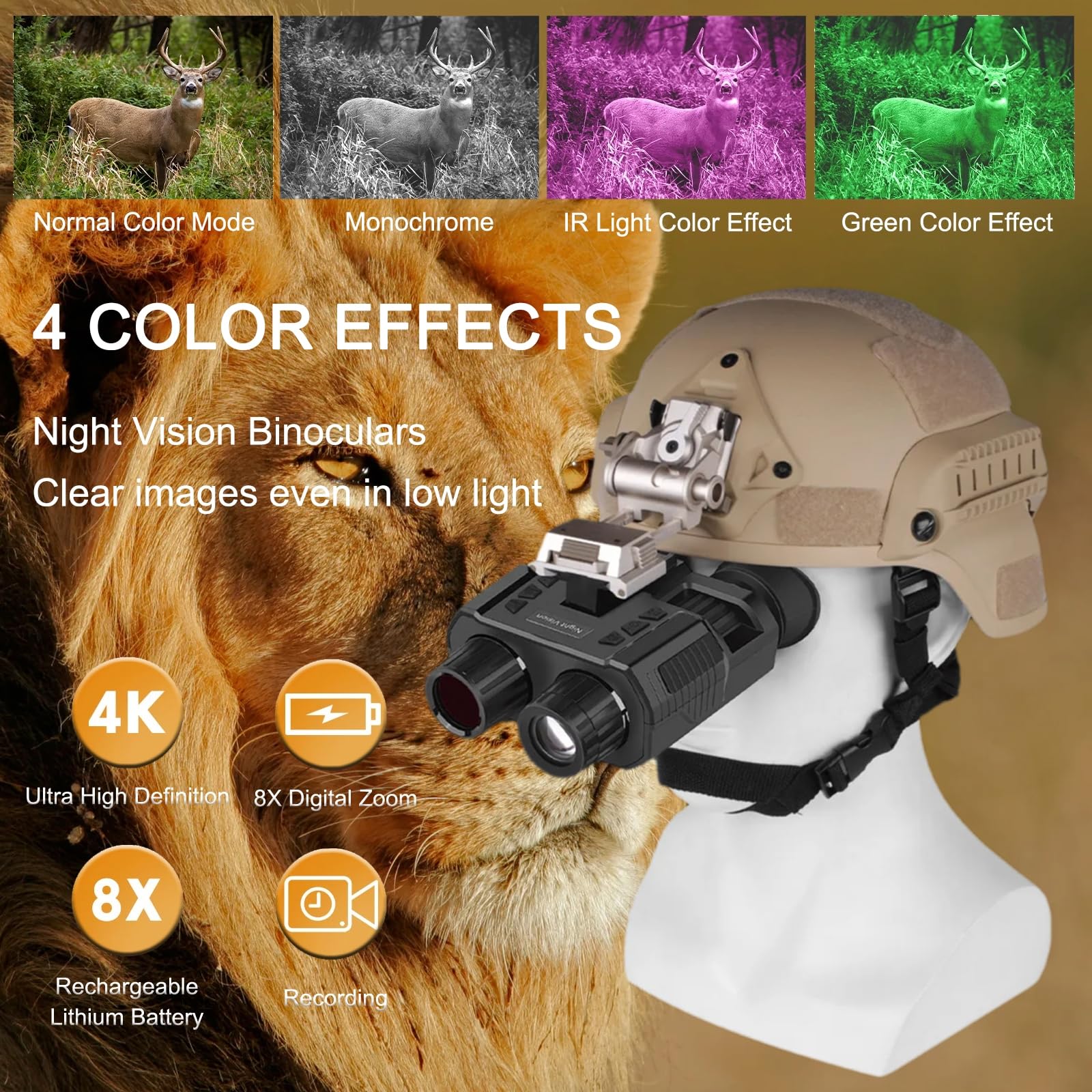 HMWOKPOT 4K Infrared Night Vision Goggles, 3D Head-Mounted Night Vision Binoculars Night Vision Scope Accommodating Nearsightedness and Farsightedness