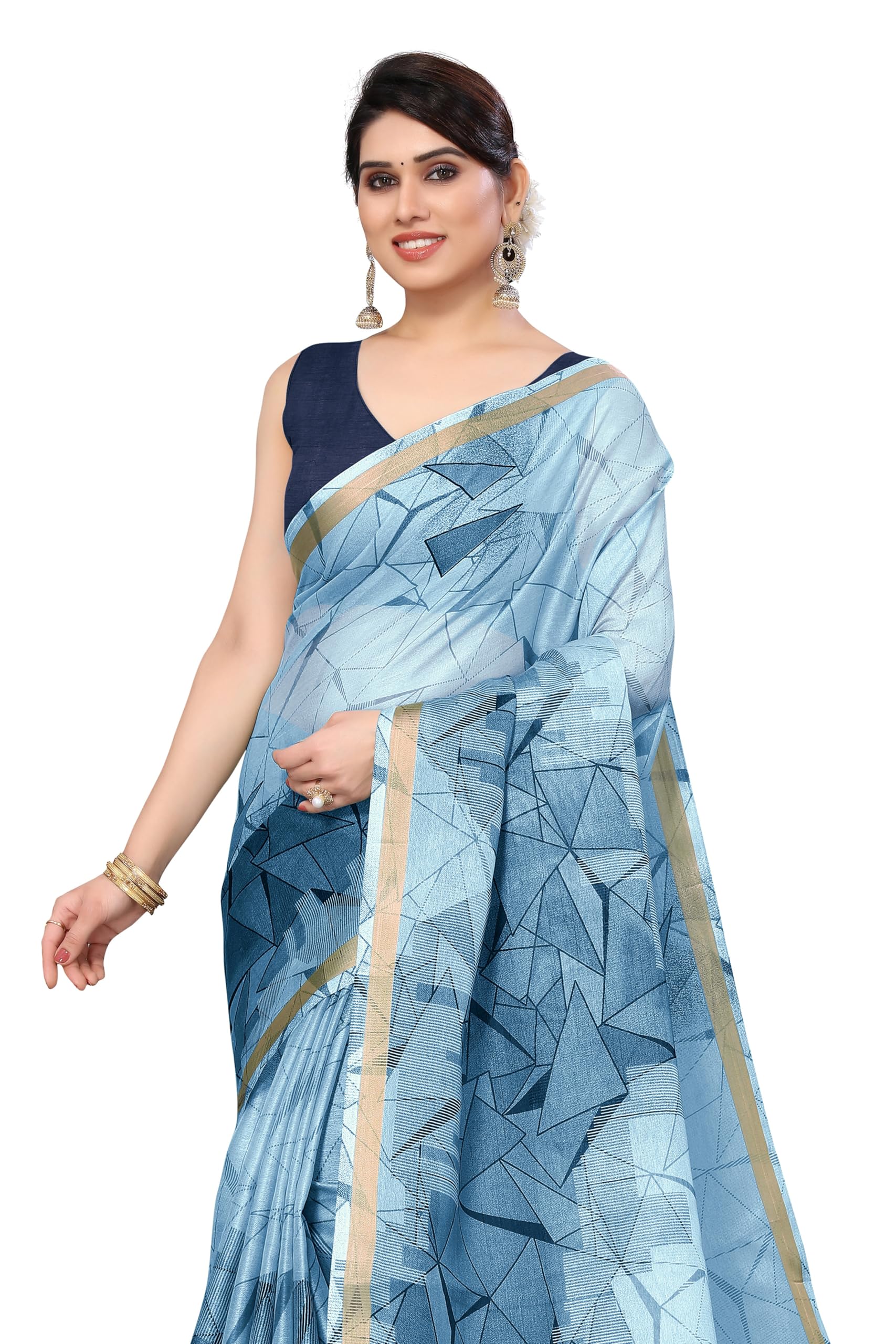 mirchi fashion Women Cotton Blend Geometric Printed Saree with Blouse Piece-picture-37
