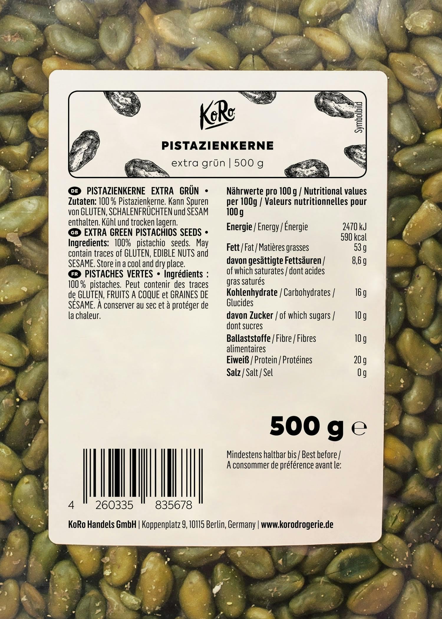 KoRo - Extra grüne Pistazienkerne 500 g