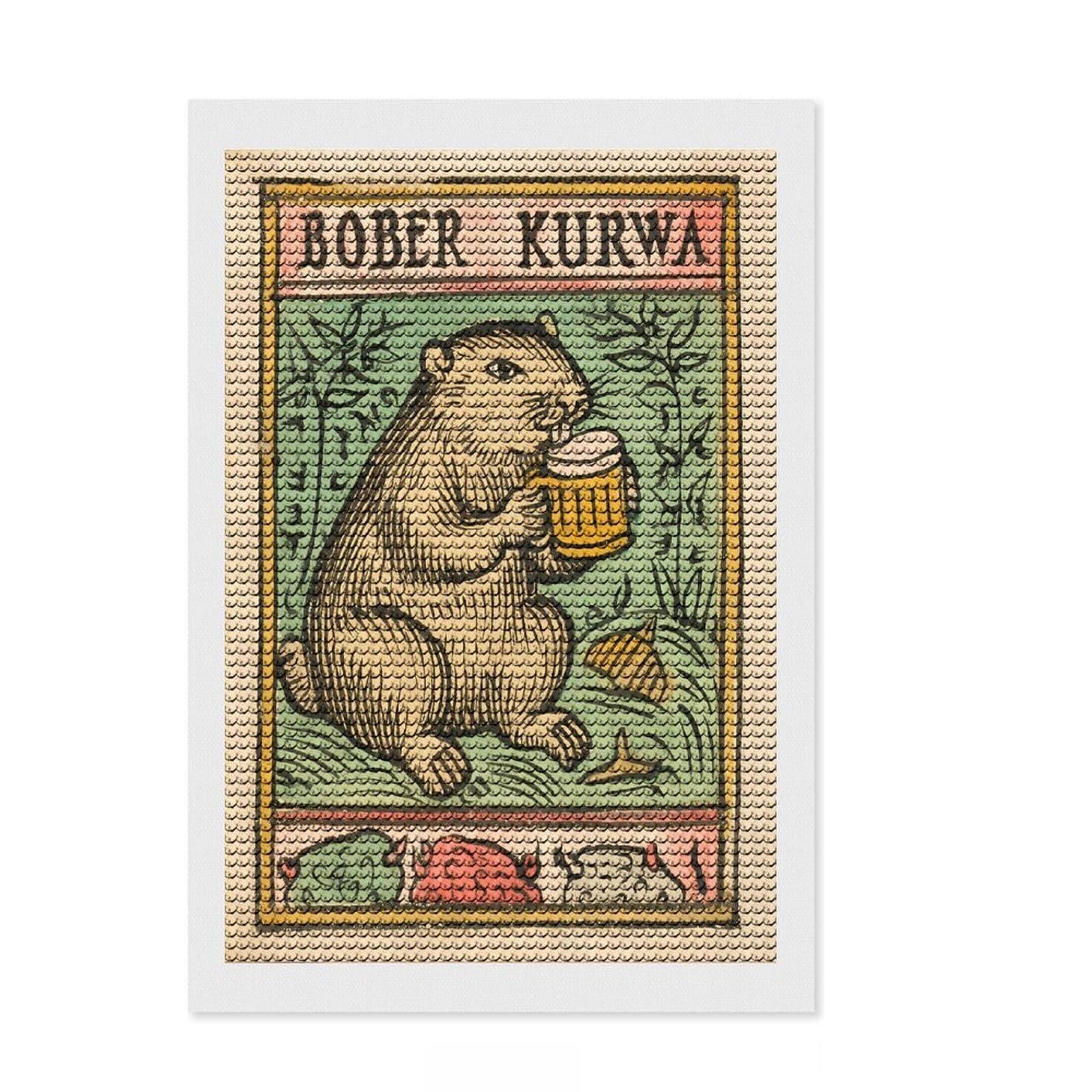Junmoney Medieval Bober Kurwa Beaver Diamond Painting Set 8"x12", Stress Relief Craft, Satisfying Creative Project, Modern Decor, Holiday Gift Idea