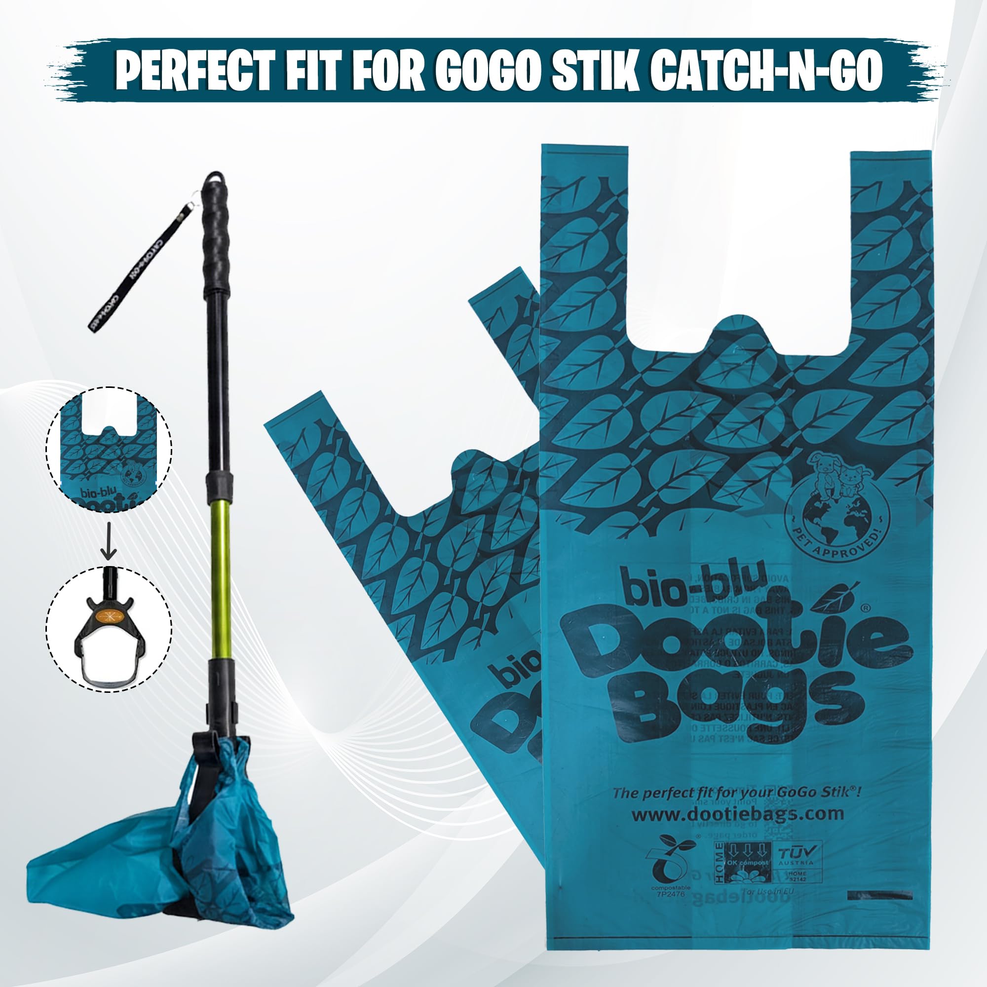 Bio-Blu Dootie Bags®, bolsas de excrementos de alta calidad, medianas y grandes, con asa de corbata E-Z, hechas con material superior, fuerte, a prueba de fugas, 100 unidades. Se adapta a las