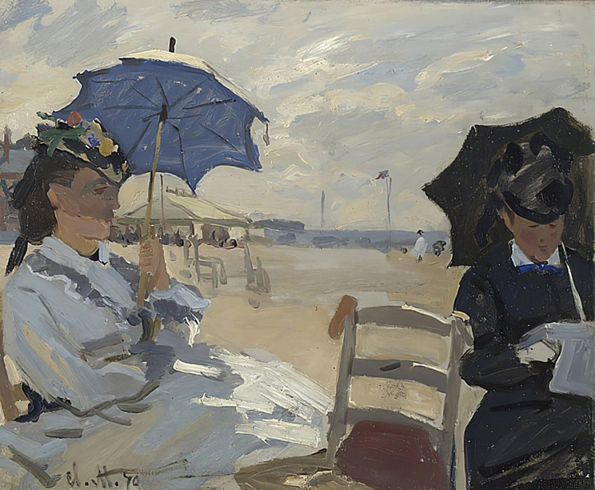 ARTXLXXBN Famous Painting Canvas Artwork Graffiti Print Am Strand Von Trouville by Claude Monet Portrait Canvas Image for Home Decor 60x90cm