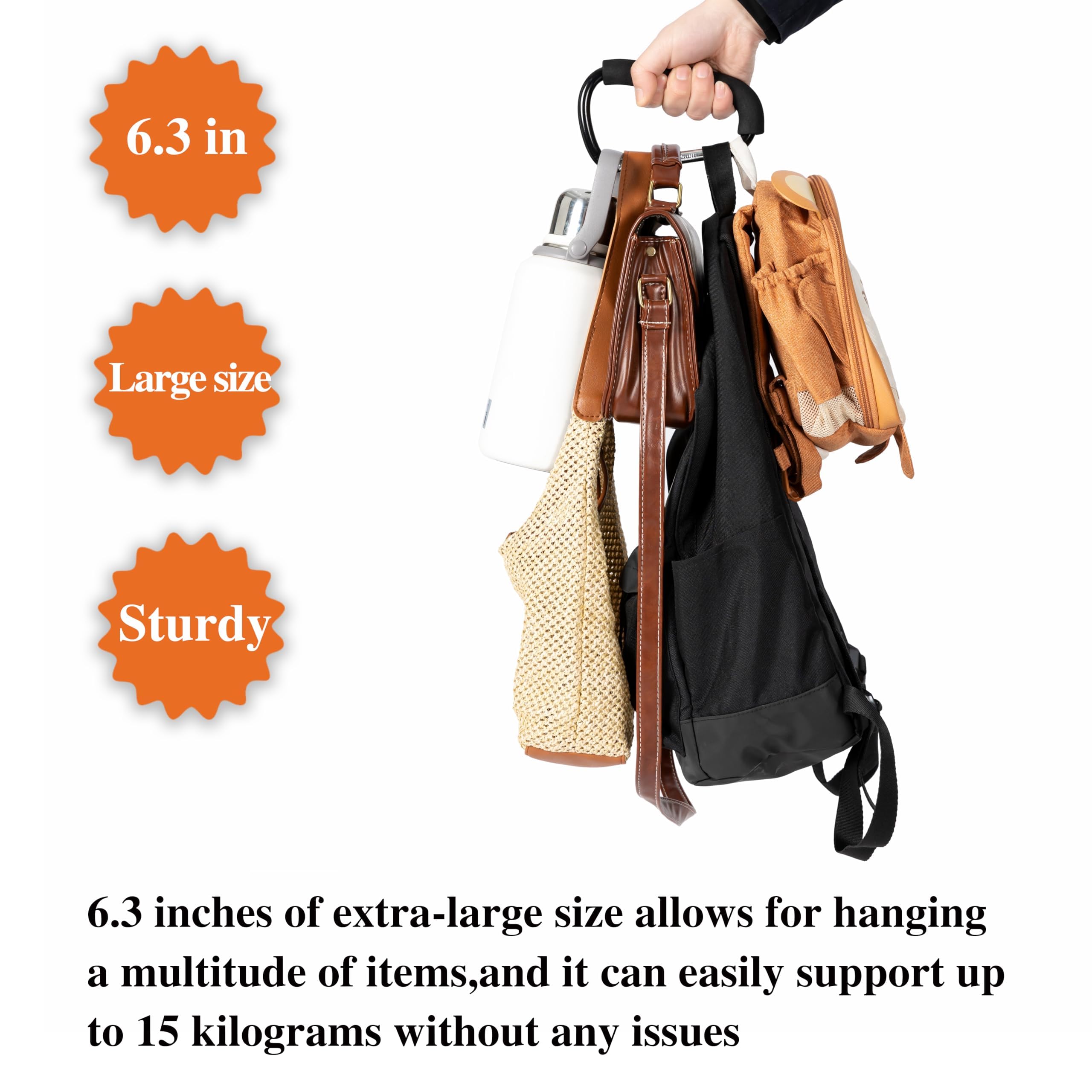Großer Buggy-Clip, 2 Stück, 16,8 cm, Kinderwagen-Clip, Einkaufs-Zubehör, Taschenhalter, Haken, Schwarz