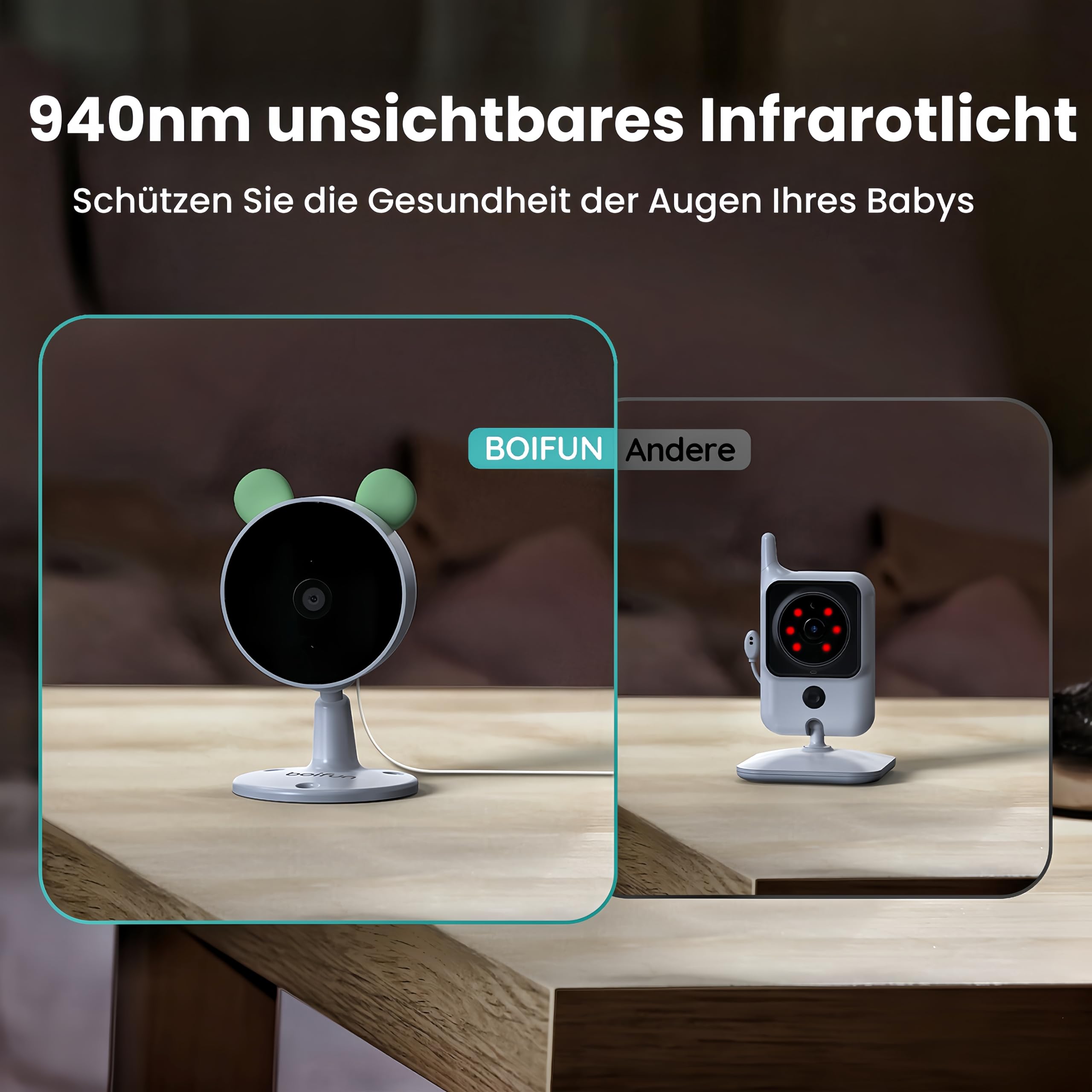 BOIFUN Babyphone mit 2 Kameras WLAN und App,Split-Screen-Ansicht,Bewegungs/Geräuscherkennung,VOX Modus,1080P HD,4×Zoom,4,3 Zoll LCD-Display Babyfon,Fütterungserinnerungen,Zonenalarme,Wiegenlied