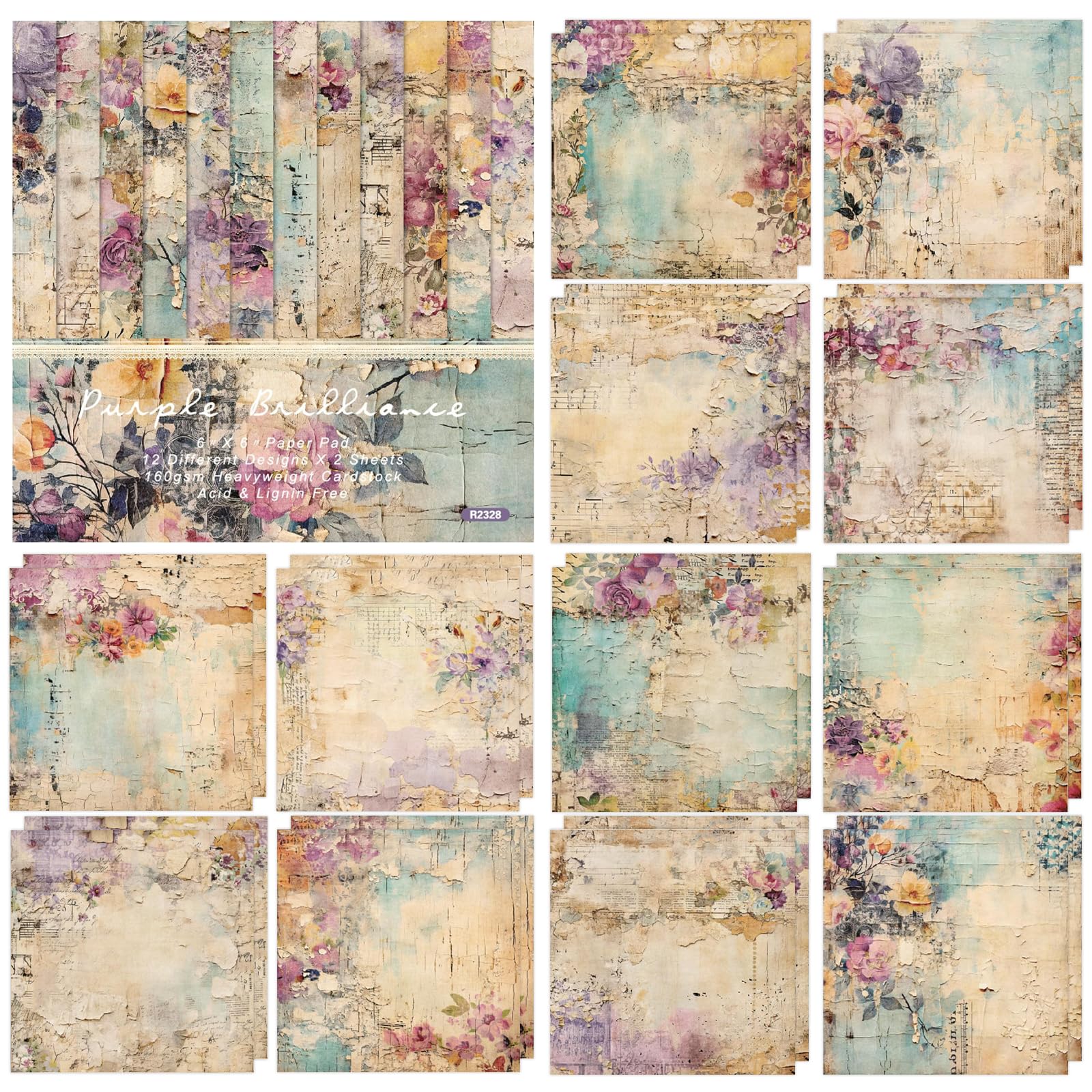 24 vellen scrapbooking achtergrond papier, 15,2 x 15,2 cm golven