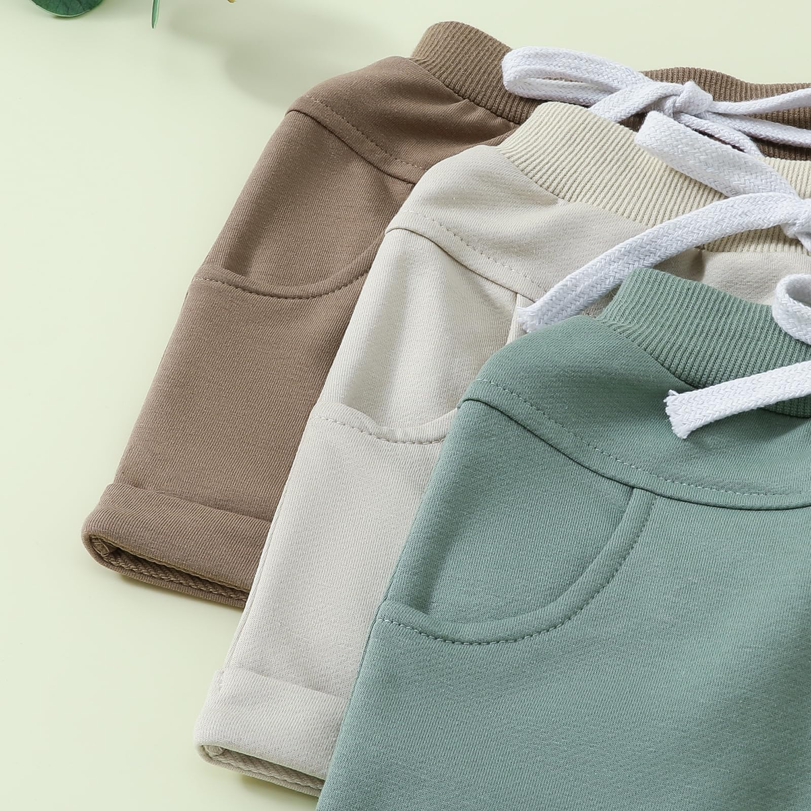 Confezione da 3 pantaloncini unisex per neonati, con coulisse, con tasche, tinta unita, vestiti estivi per bambini