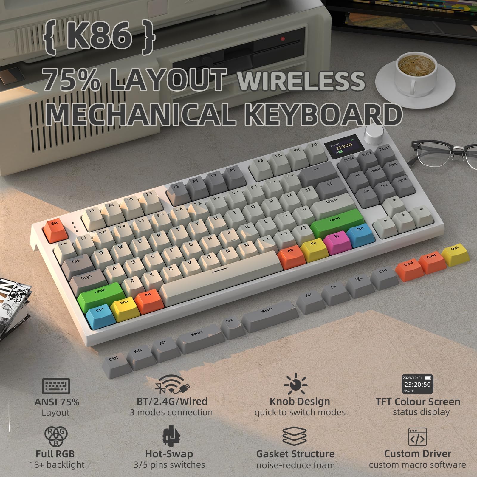 Amazon.com: ATTACK SHARK K86 Wireless Mechanical Keyboard with 1.2