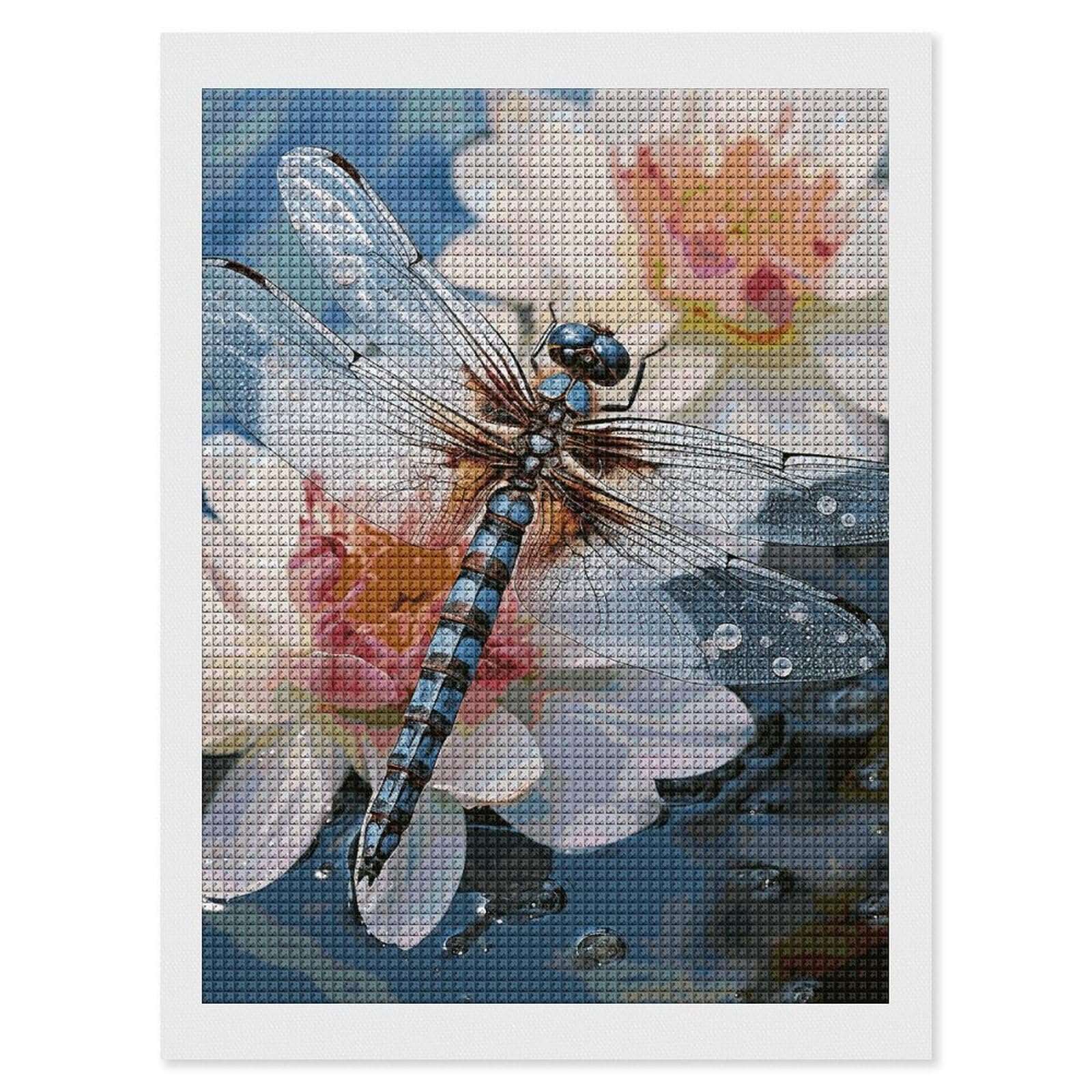 Dragonfly Flower Diamond Art Kits for Adults, DIY 5D Diamonds Painting Kits for Beginner, Round Full Drill Diamond Dots Painting, 12"x16" Diamonds Pictures Gem Art and Crafts Wall Decor