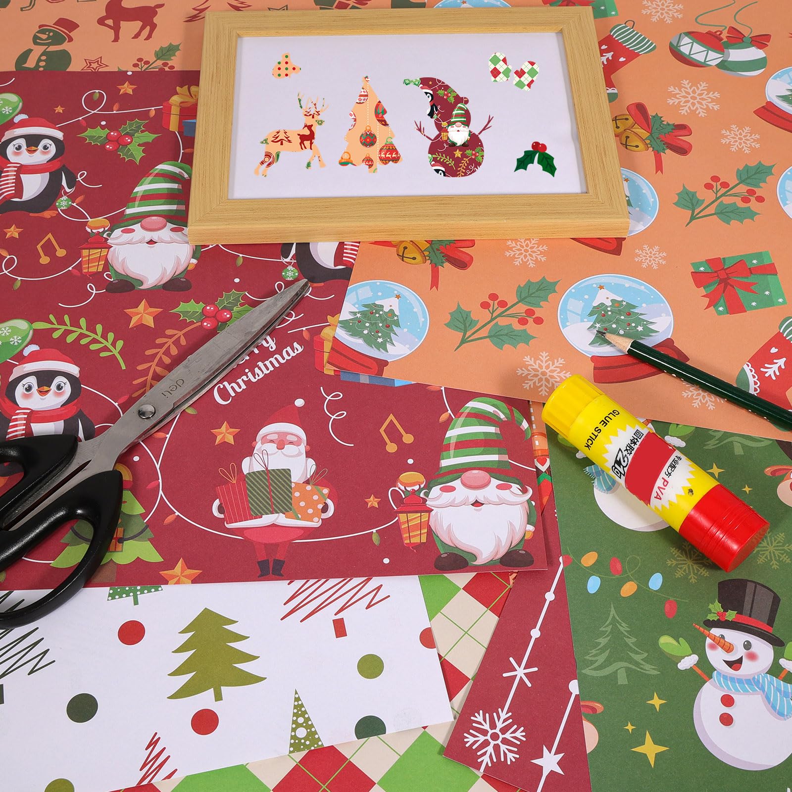 24 Sheets Christmas Scrapbook Paper 12x12 - Double Sided Kraft Pattern Paper For Card Making