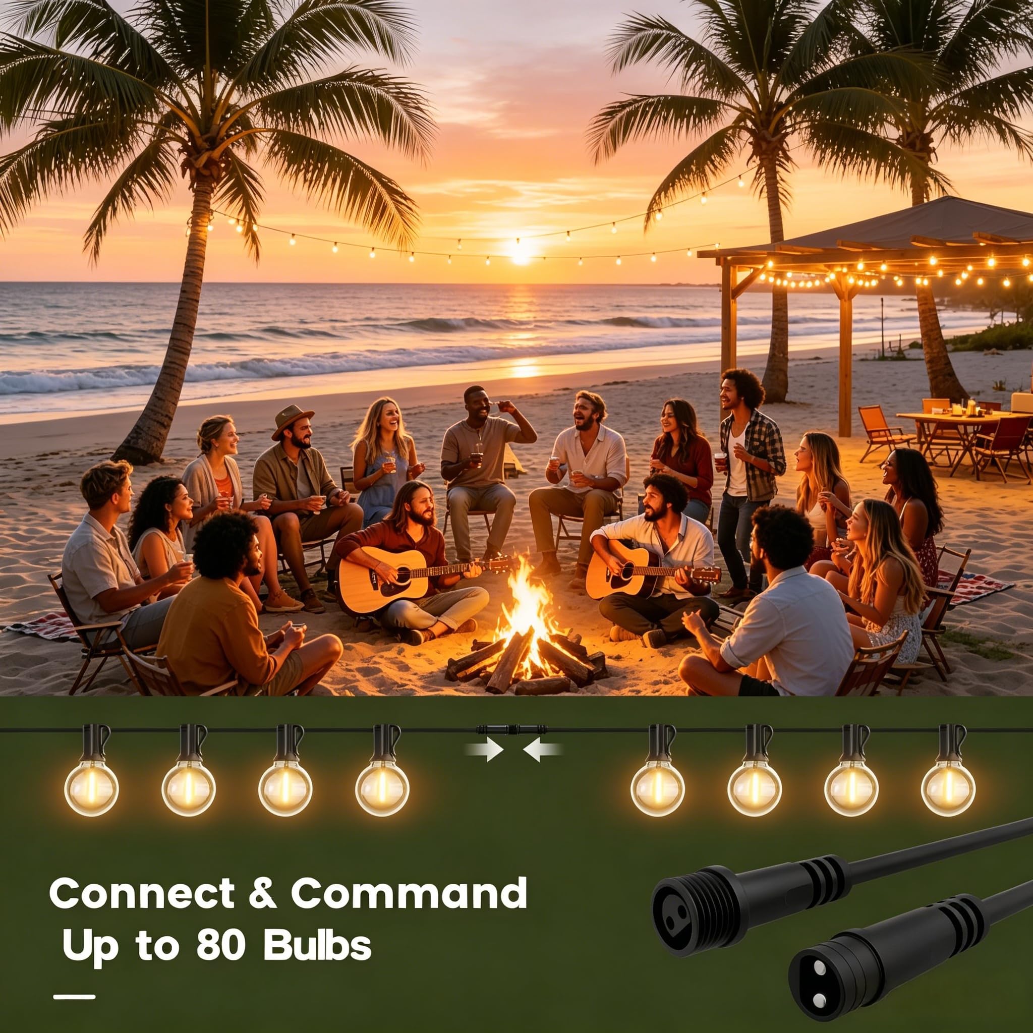 Guirlande-Lumineuse-Exterieure-Guirlande-Guinguette-Exterieur, 45M LED Lampe avec Variateur, étanche IP45, 58+2 G40 Ampoules Incassables pour Jardin Pergola Terrasse Deco Balcon Mariages et Fêtes