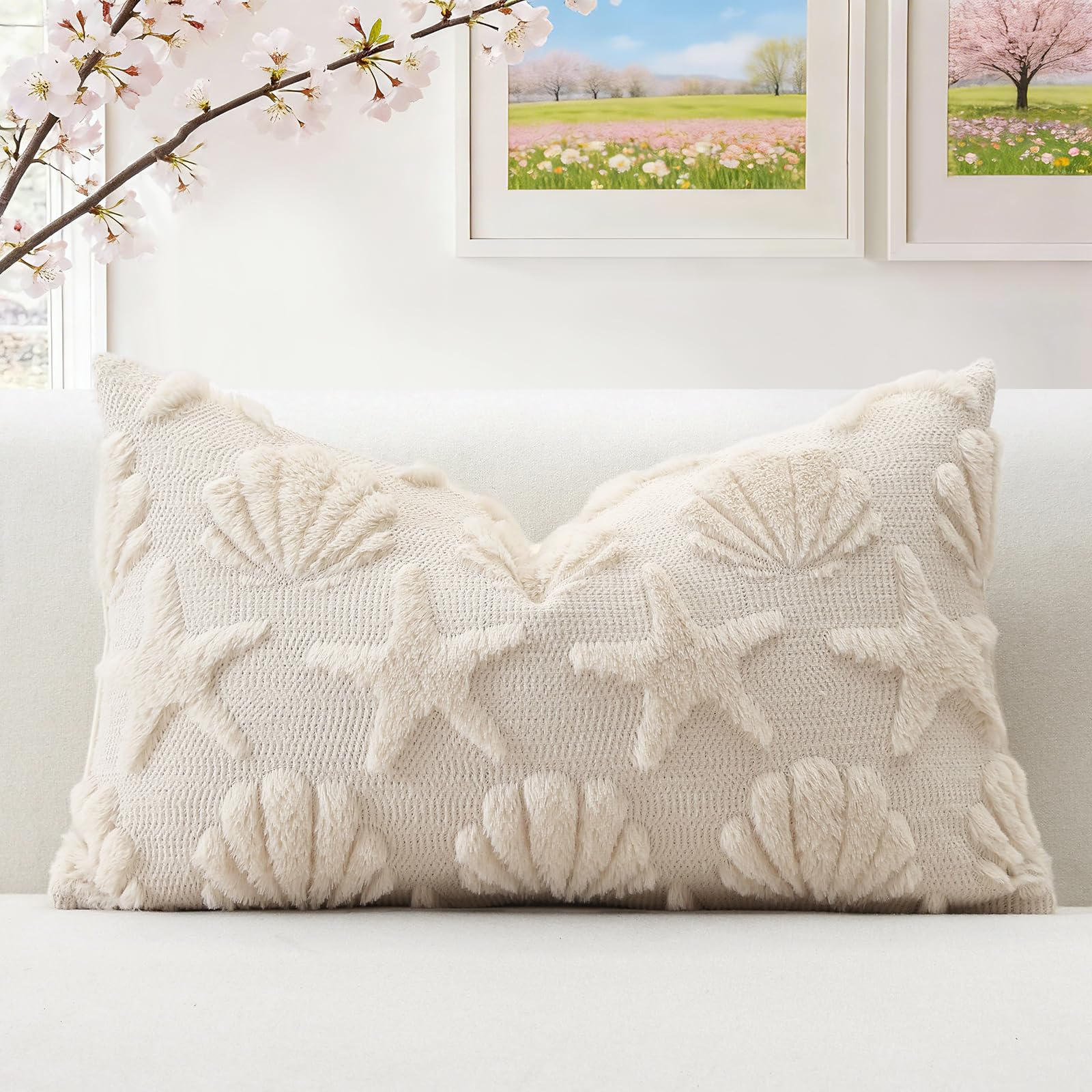 Artscope Shell Starfish Cushion Cover Set of 1 Beach Seaside Throw Pillow Cover for Sofa Lumbar Spring Summer Soft Plush Short Wool Velvet Pillowcase Holiday Decor Cream Beige, 30x50cm