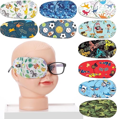Miniatura 7 de Panelee 10 parches para ojos para niños, parche reutilizable para anteojos para cubrir cualquier ojo, 2 x 4.1 pulgadas, tela de dibujos animados,