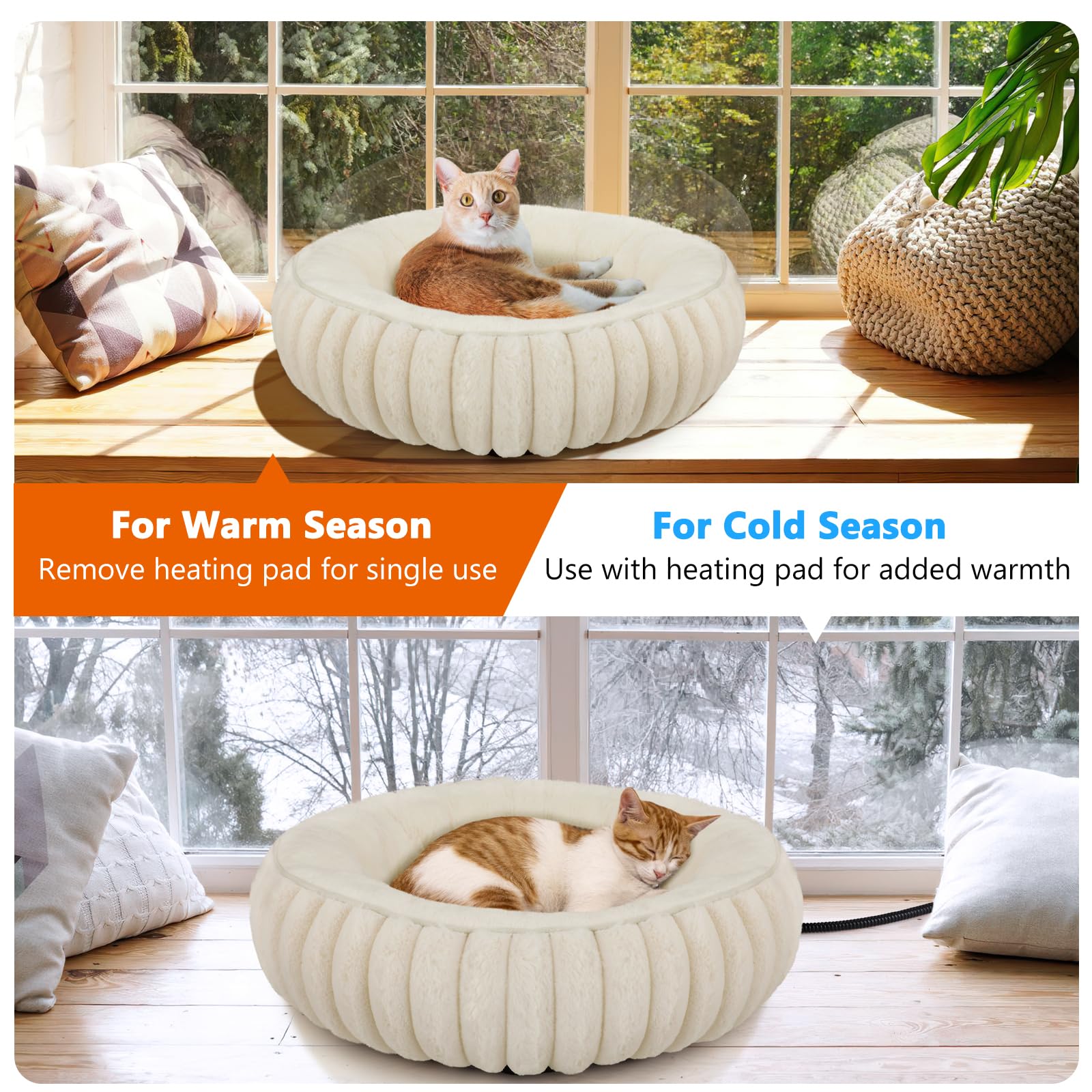 INVENHO Beheiztes Katzenbett für Indoor-Katzen und kleine Hunde, 50,8 cm, gemütliches Donut-Haustierbett mit Timer und einstellbarer Temperatur, abnehmbar, wasserdicht, elektrisches Wärmebett für