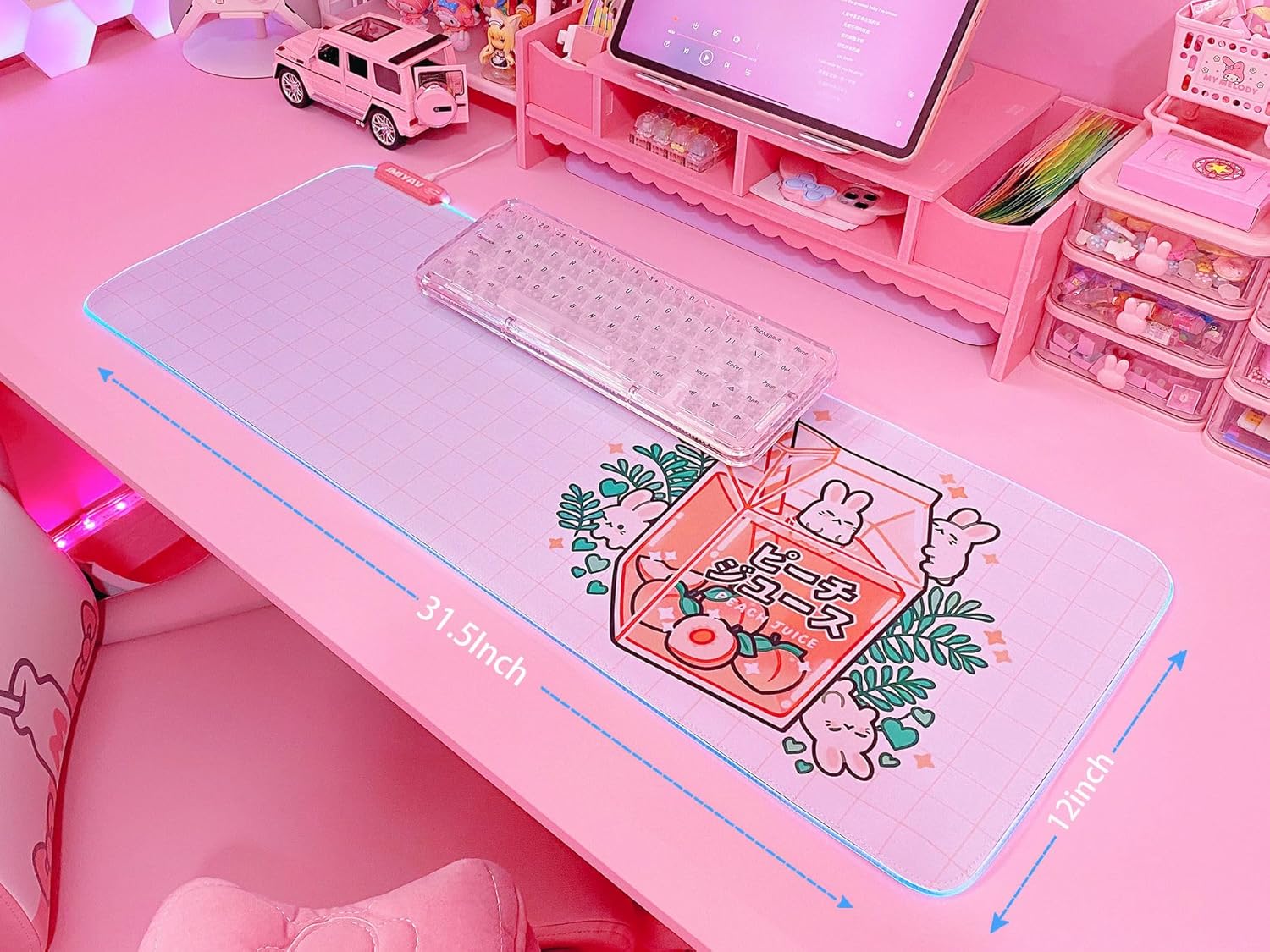 JMIYAV White RGB Gaming Mouse Pad 31.5x12 Inch PC XL Large Extended Glowing Led Light Up Desk Pad Non-Slip Rubber Base Computer Mouse Pad Cute Mousepad Mat 31.5x12 Inch - Image 3