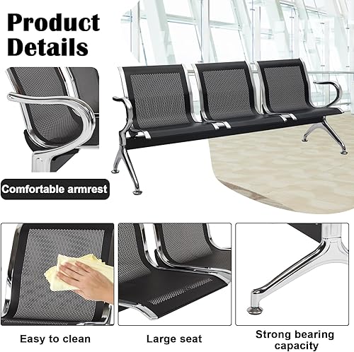 Miniatura 4 de Silla de recepción, sillas de invitados, muebles de oficina, asiento de banco de recepción para aeropuerto, banco, hospital, escuela, barbería