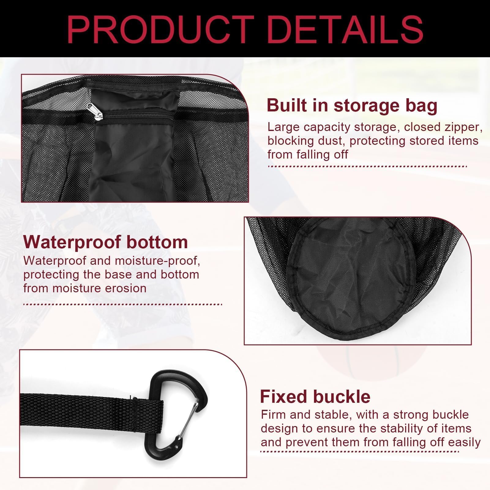 Sac à Ballon Portable avec Filet pour Basket-Ball, Football, Volleyball, Tennis - Gris