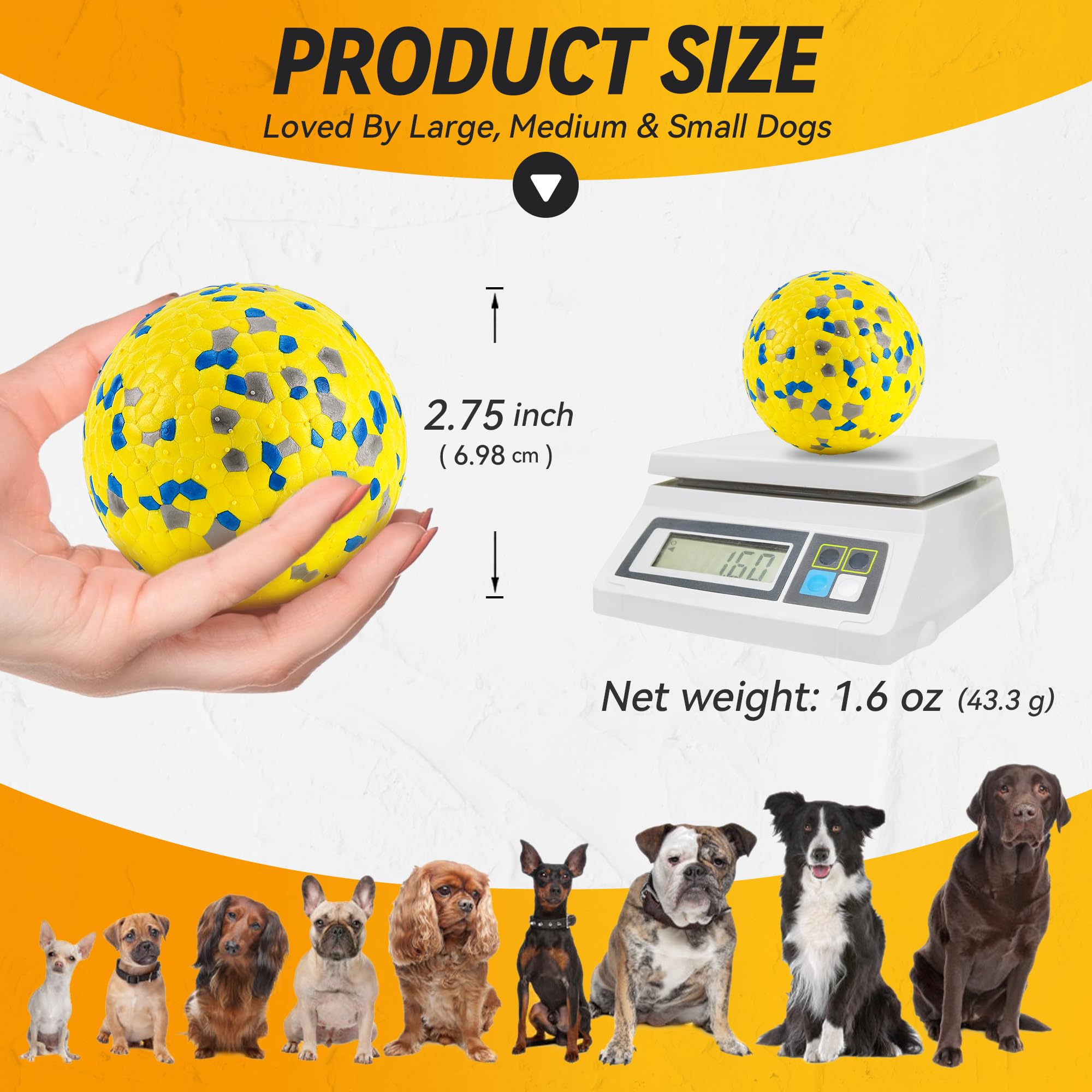 Lot de 4 balles pour chiens de petite, moyenne et grande taille | Balle de tennis rebondissante pour mâcheurs agressifs, jouet aquatique durable pour toutes les étapes de la vie, labrador