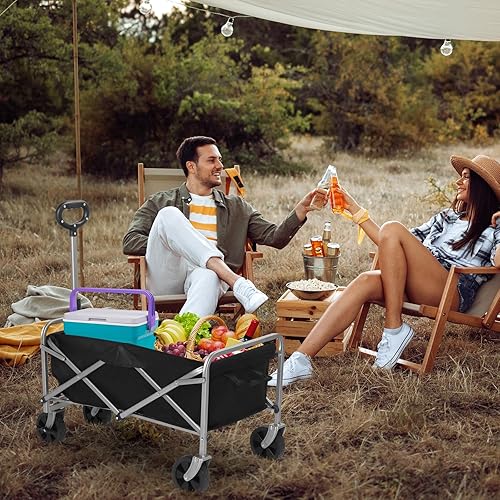 Miniatura 2 de Carro plegable de playa con ruedas grandes para arena, carrito de comestibles, ruedas todo terreno, carrito de comestibles para jardín, para ir al