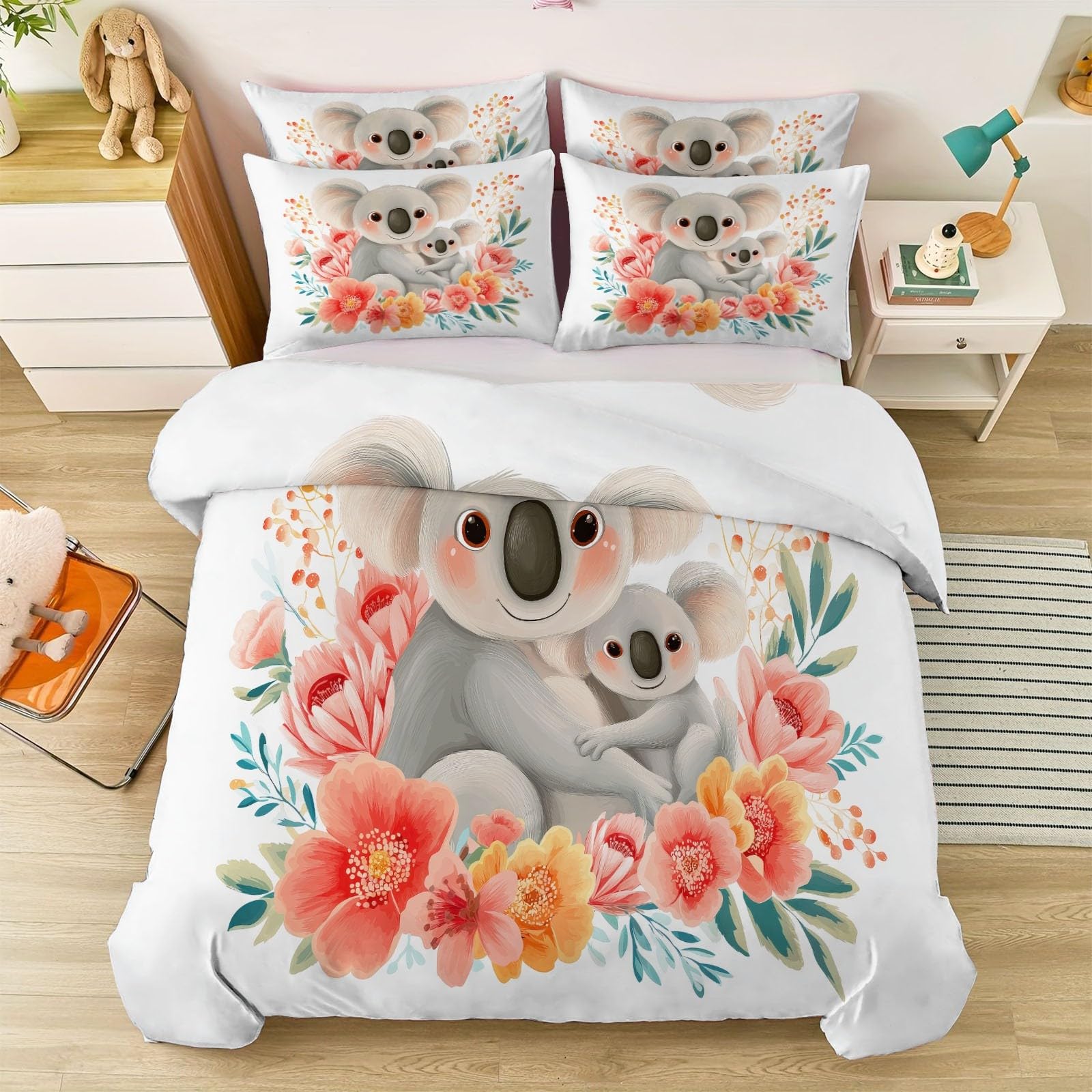 Housse de couette animaux koalas en microfibre douce avec fermeture éclair