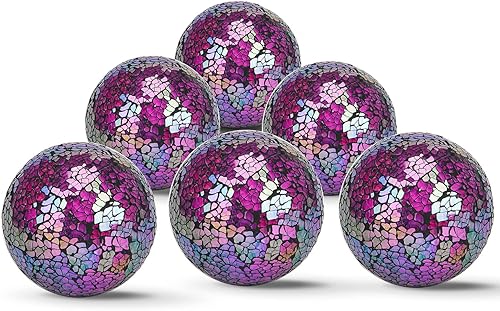 Juego de 6 bolas decorativas, 6 cm 2.4 pulgadas, bolas de mosaico de cristal rojo brillante para decorar cuencos, jarrones, mesas, bodas, fiestas