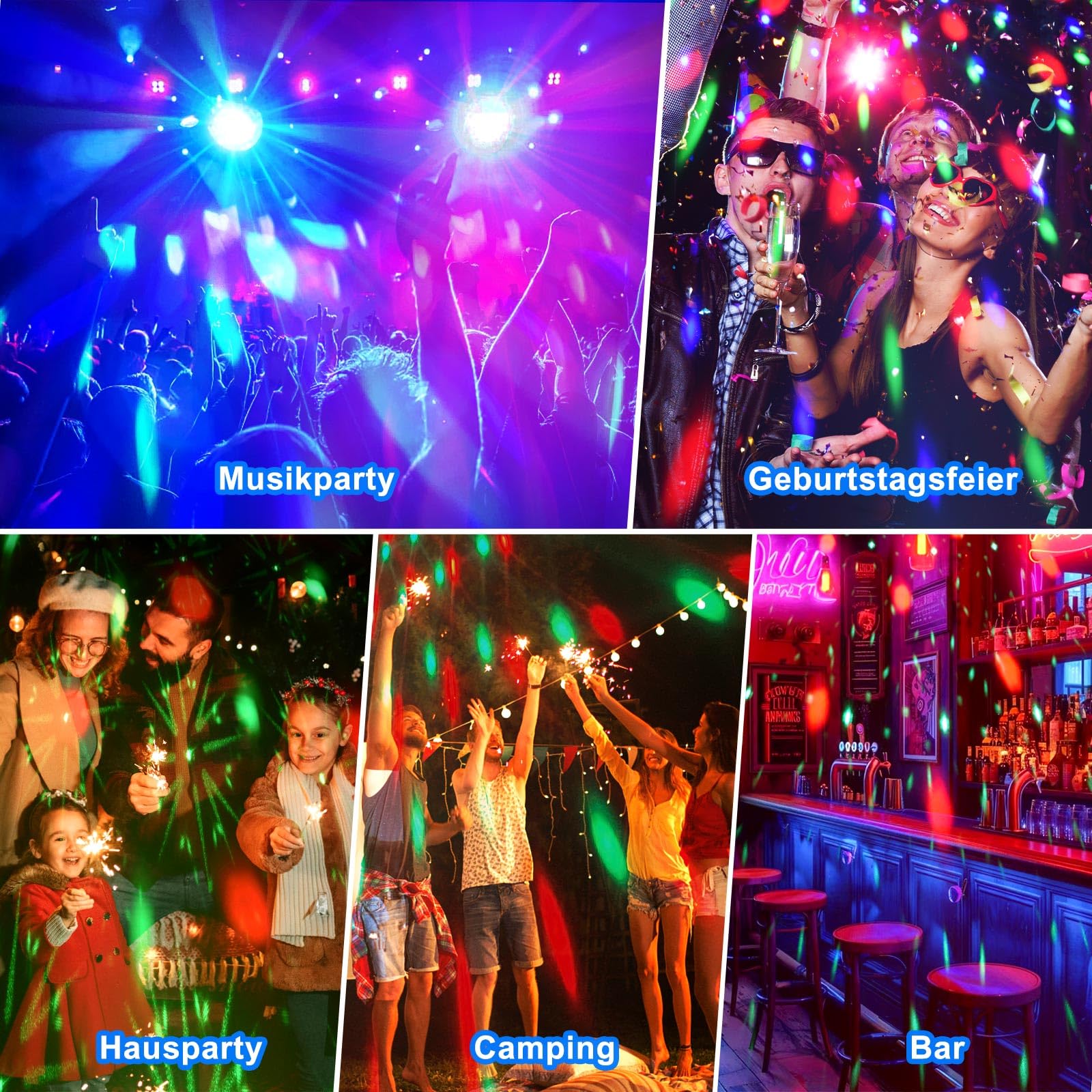 Nigecue Luz de discoteca 4 en 1 con mando a distancia, luz de discoteca controlada por música con luces de bola RGB, luz negra UV, controlada por voz, lámpara LED DJ, bola de discoteca para Halloween